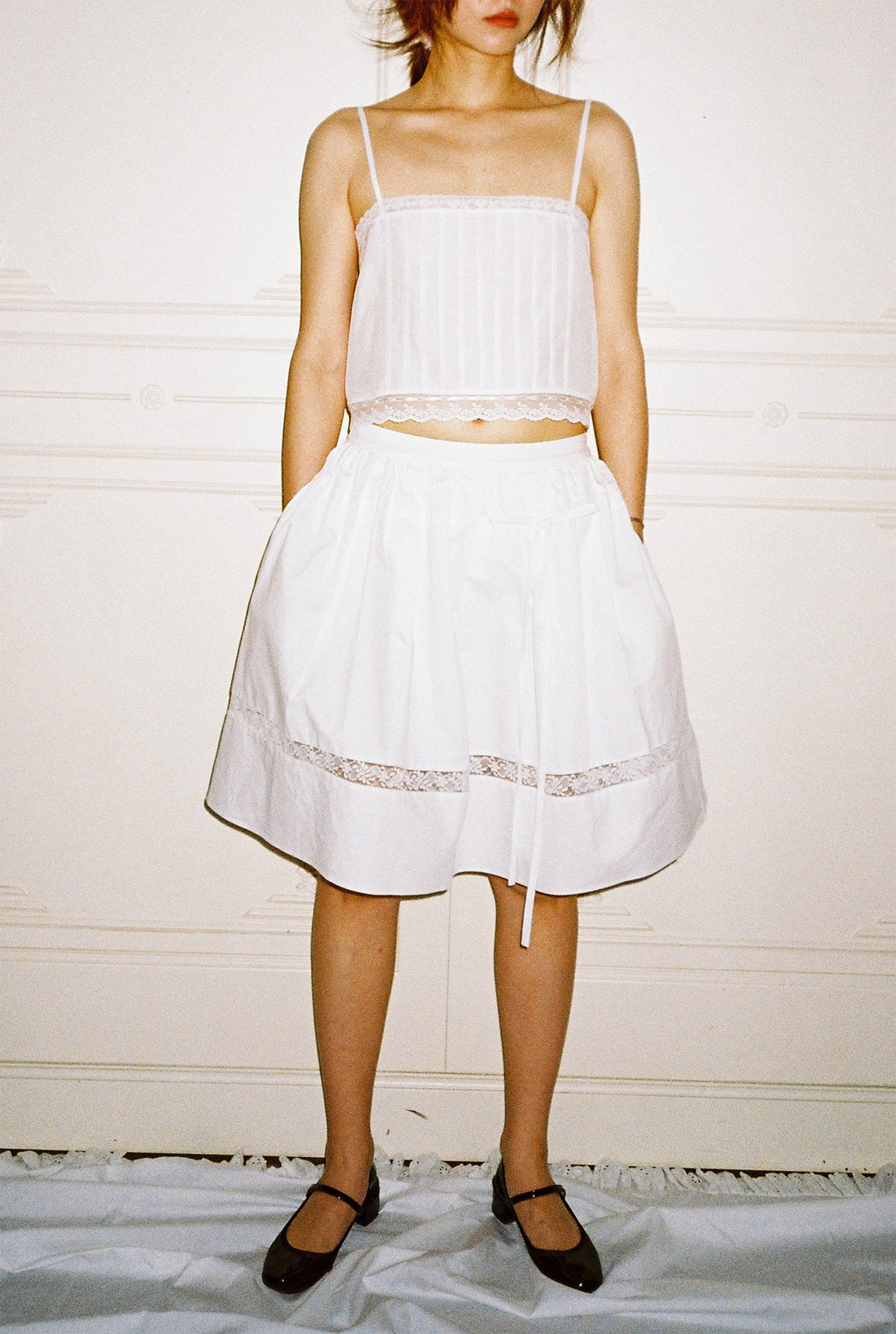 White Gathered Flare Skirt