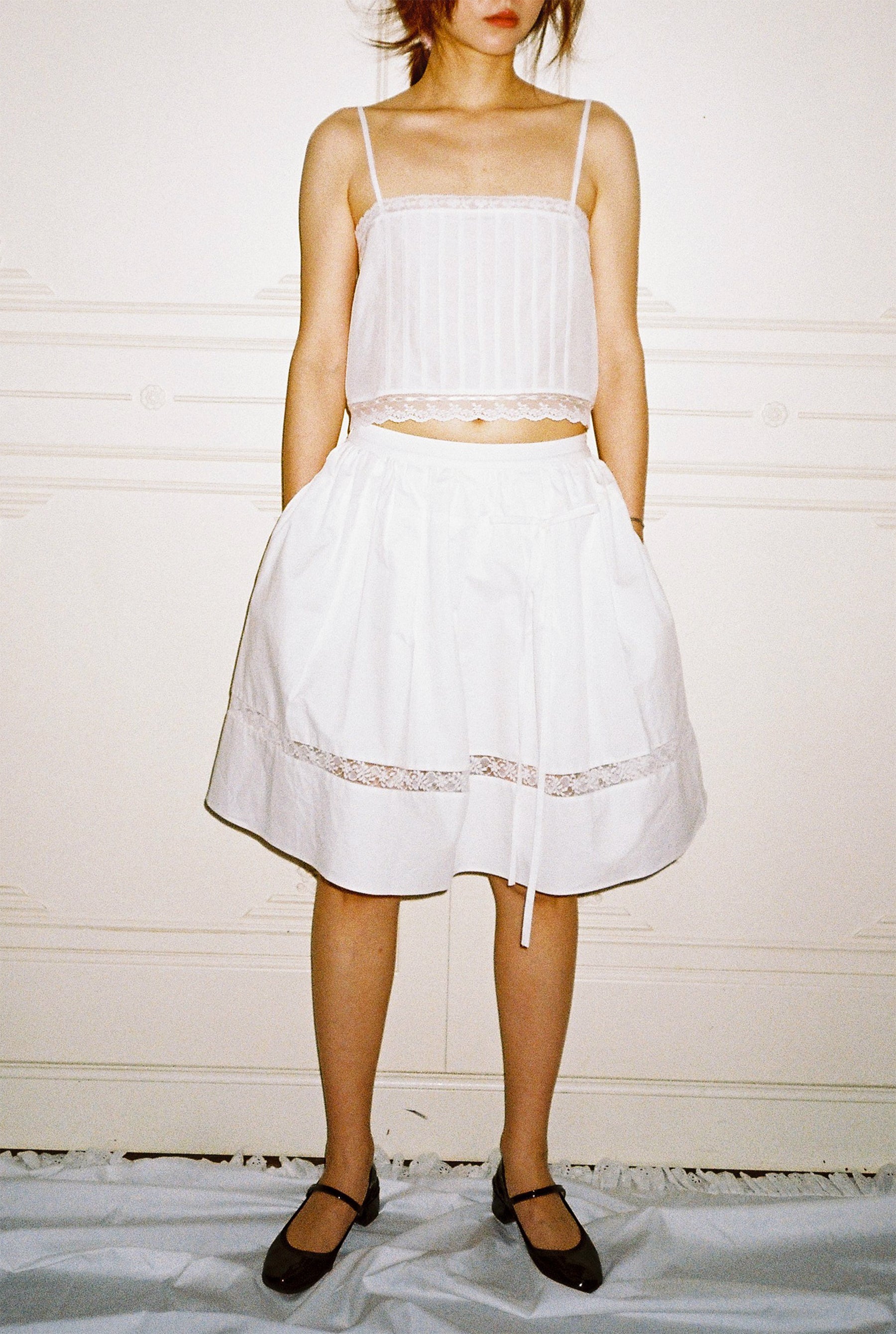 White Gathered Flare Skirt