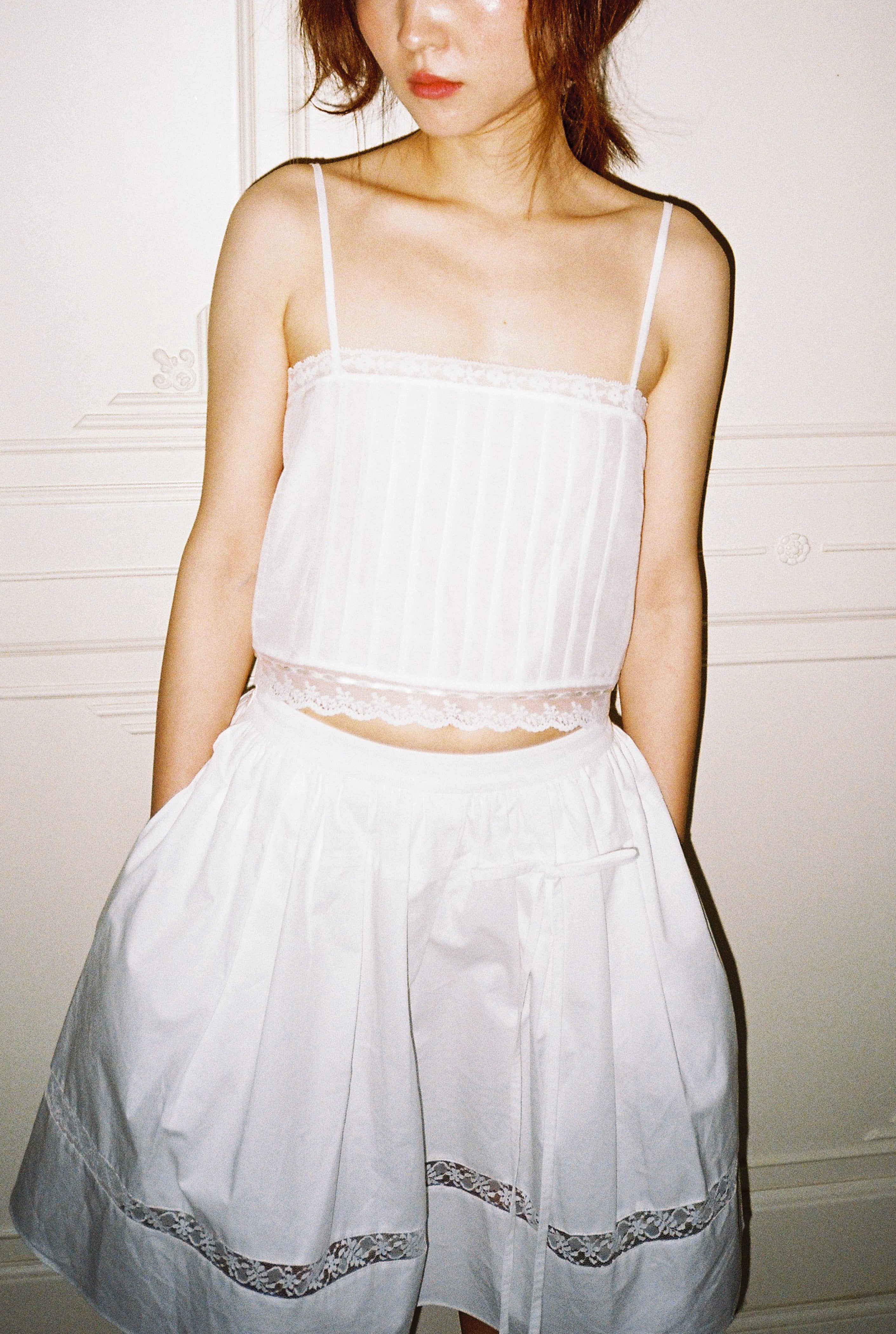 White Pintuck Lace Cami