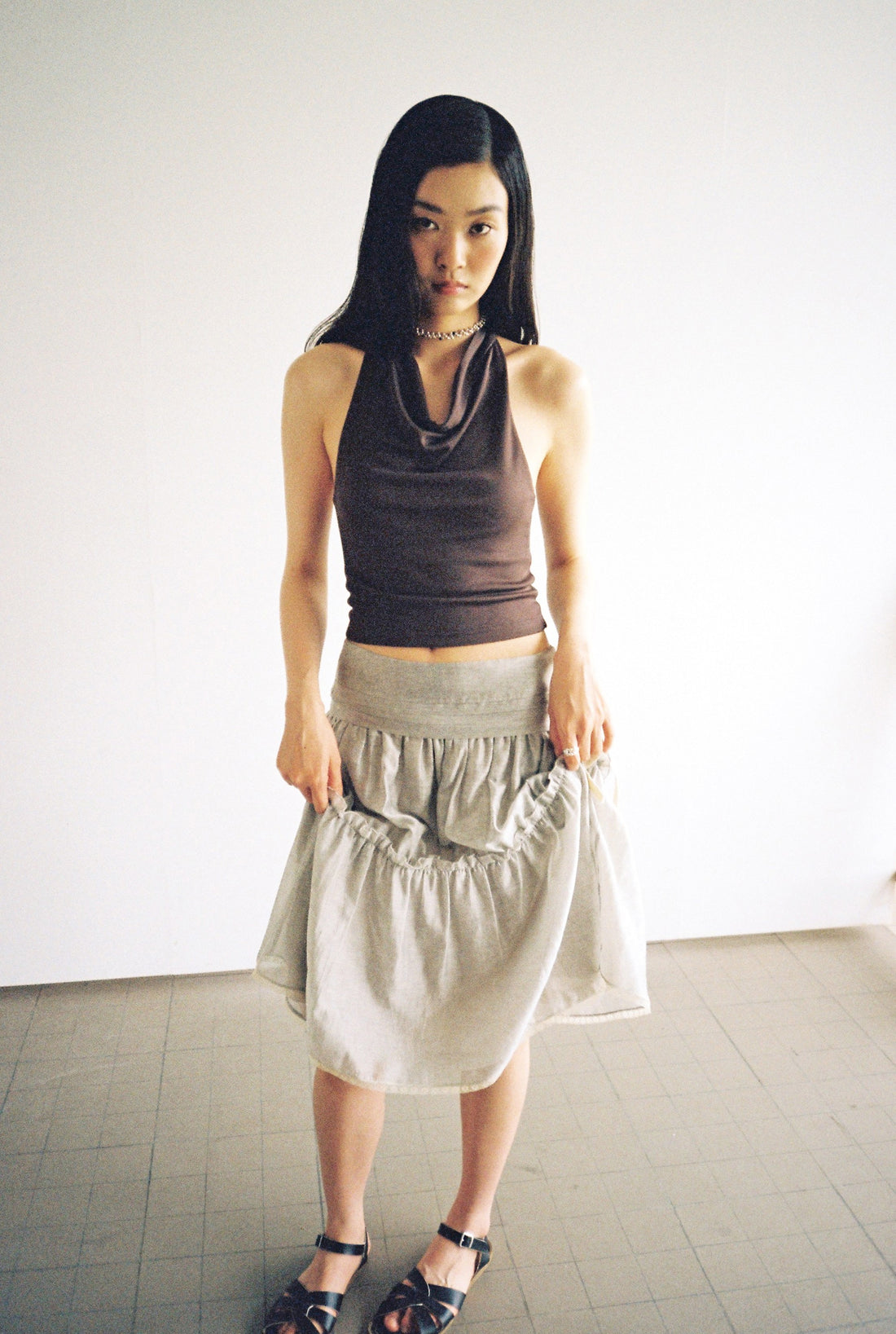 Double Layered Lace Skirt-Light Grey