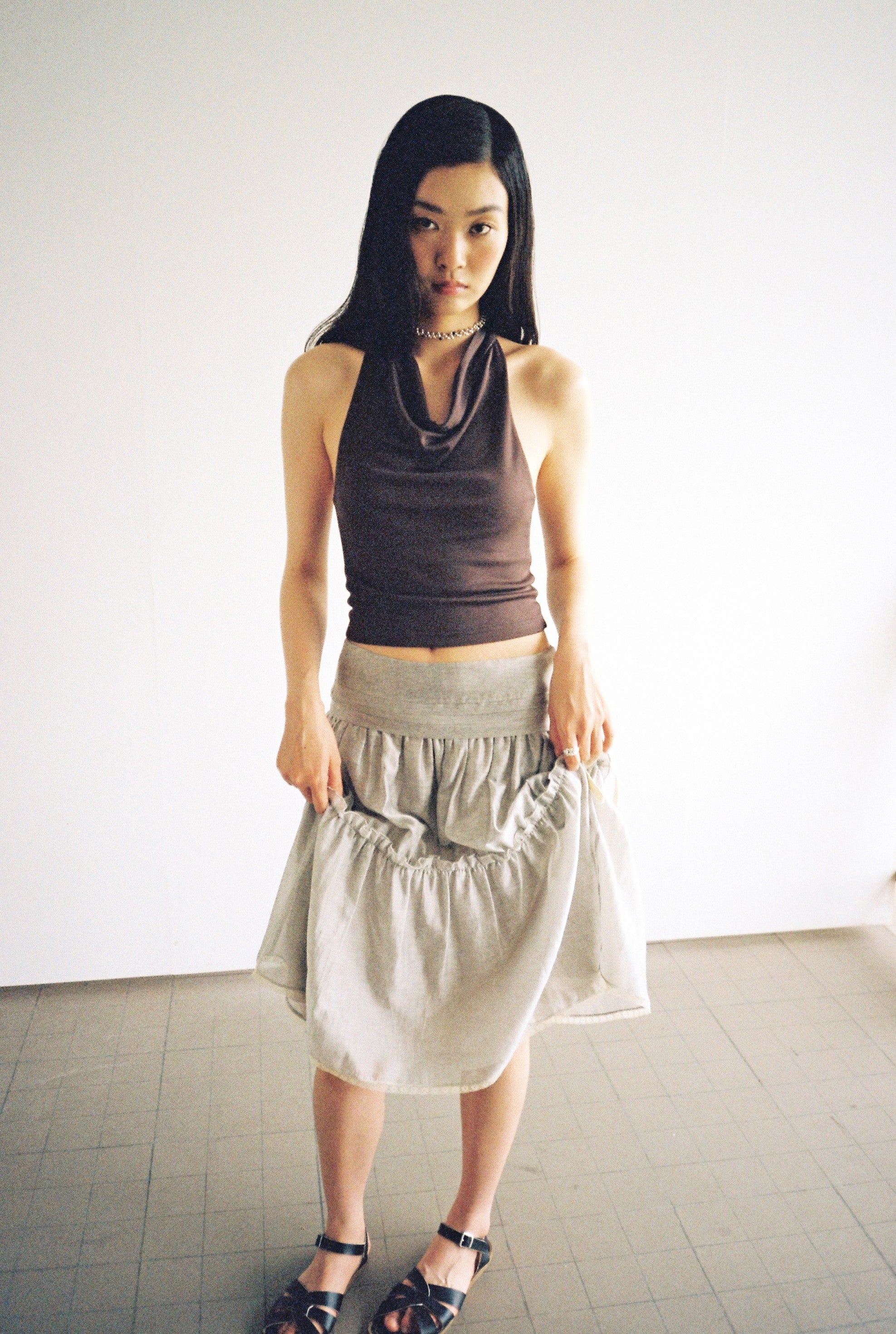 Double Layered Lace Skirt-Light Grey