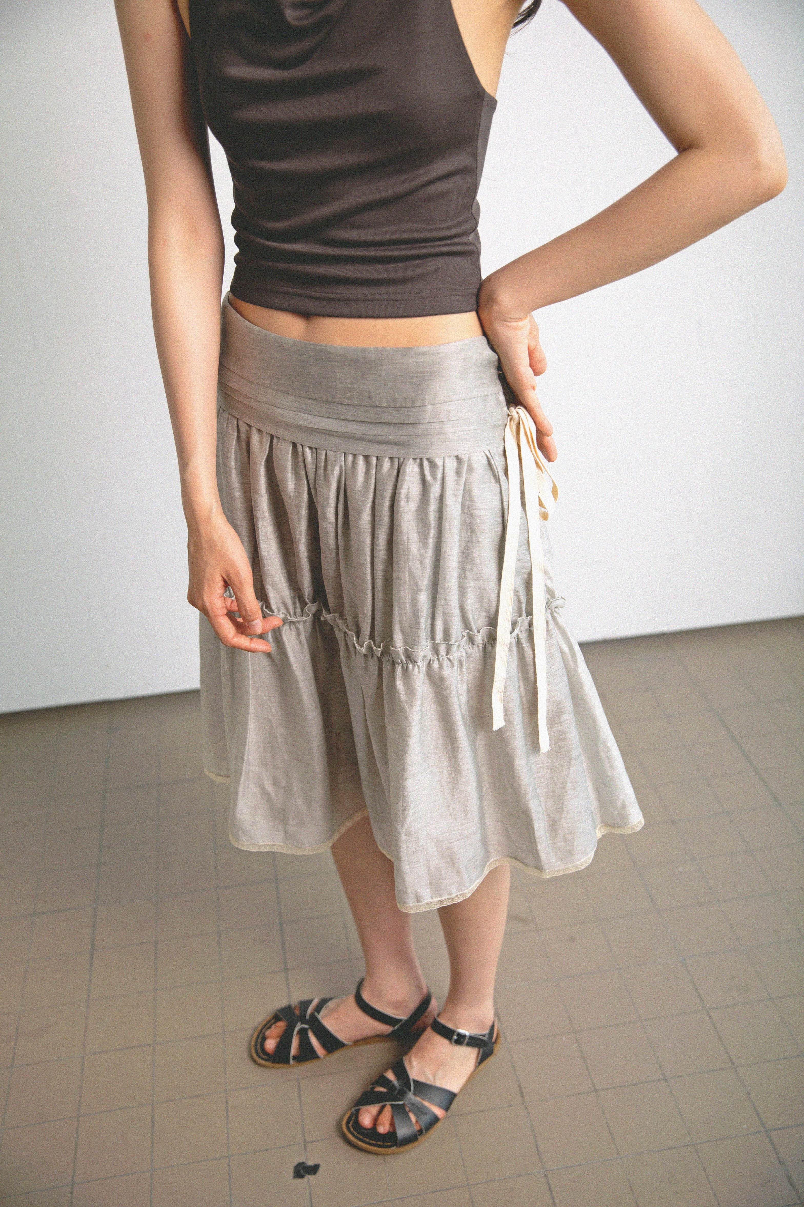 Double Layered Lace Skirt-Light Grey