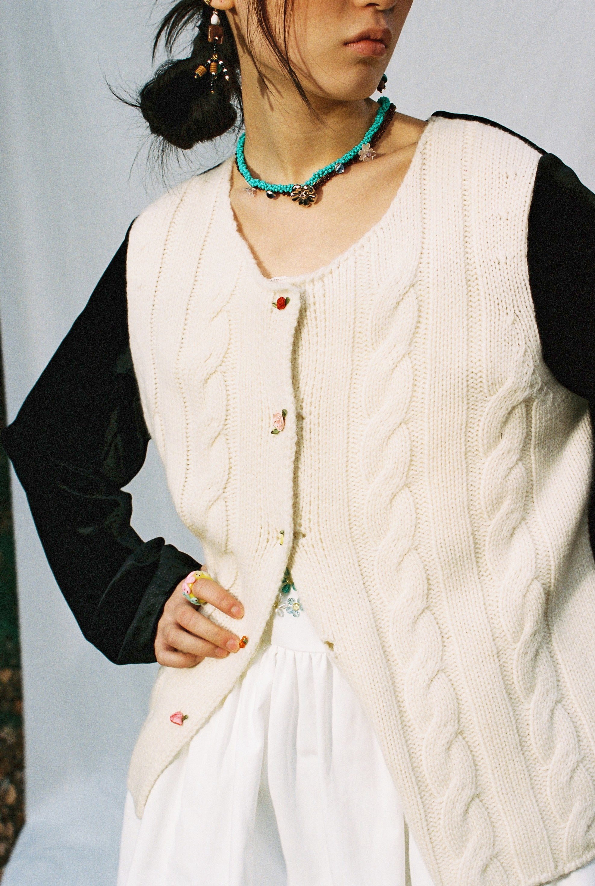 Velvet Knit Cardigan-Black & White