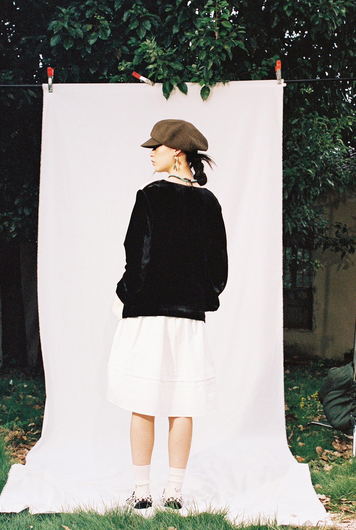 Velvet Knit Cardigan-Black & White