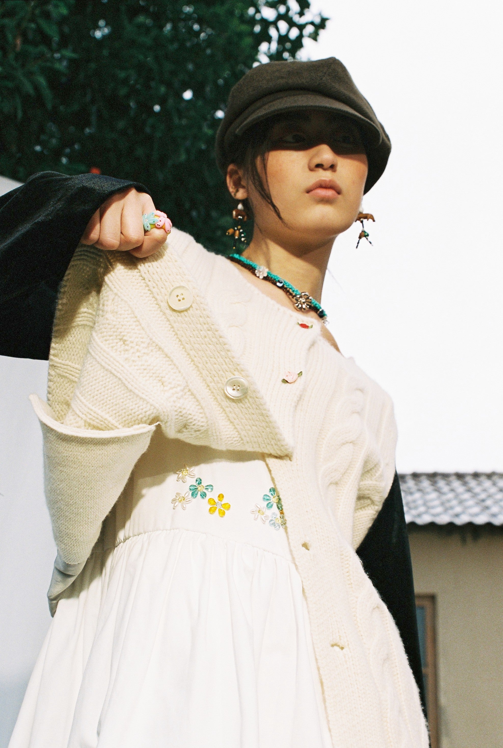 Velvet Knit Cardigan-Black & White