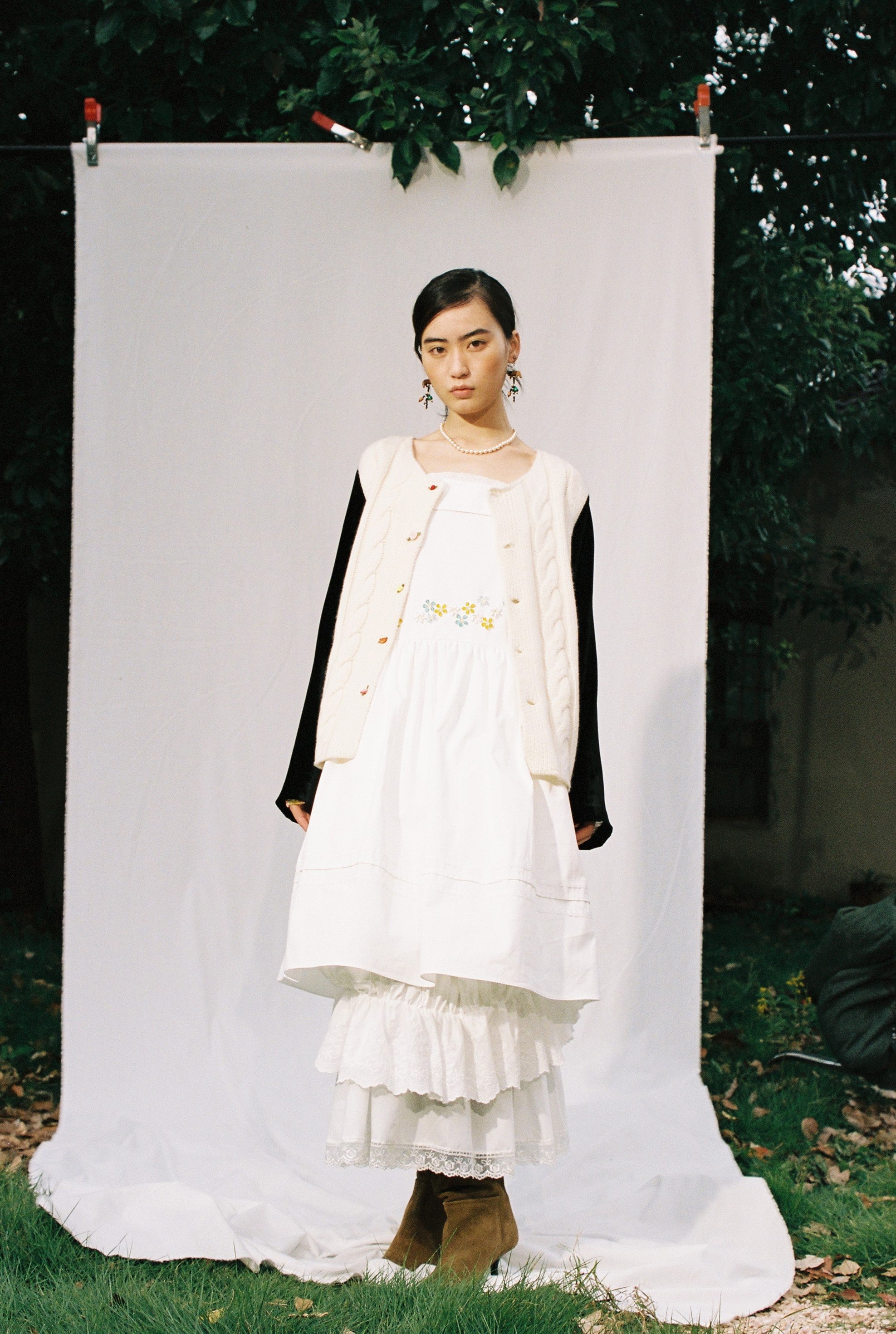 Velvet Knit Cardigan-Black & White