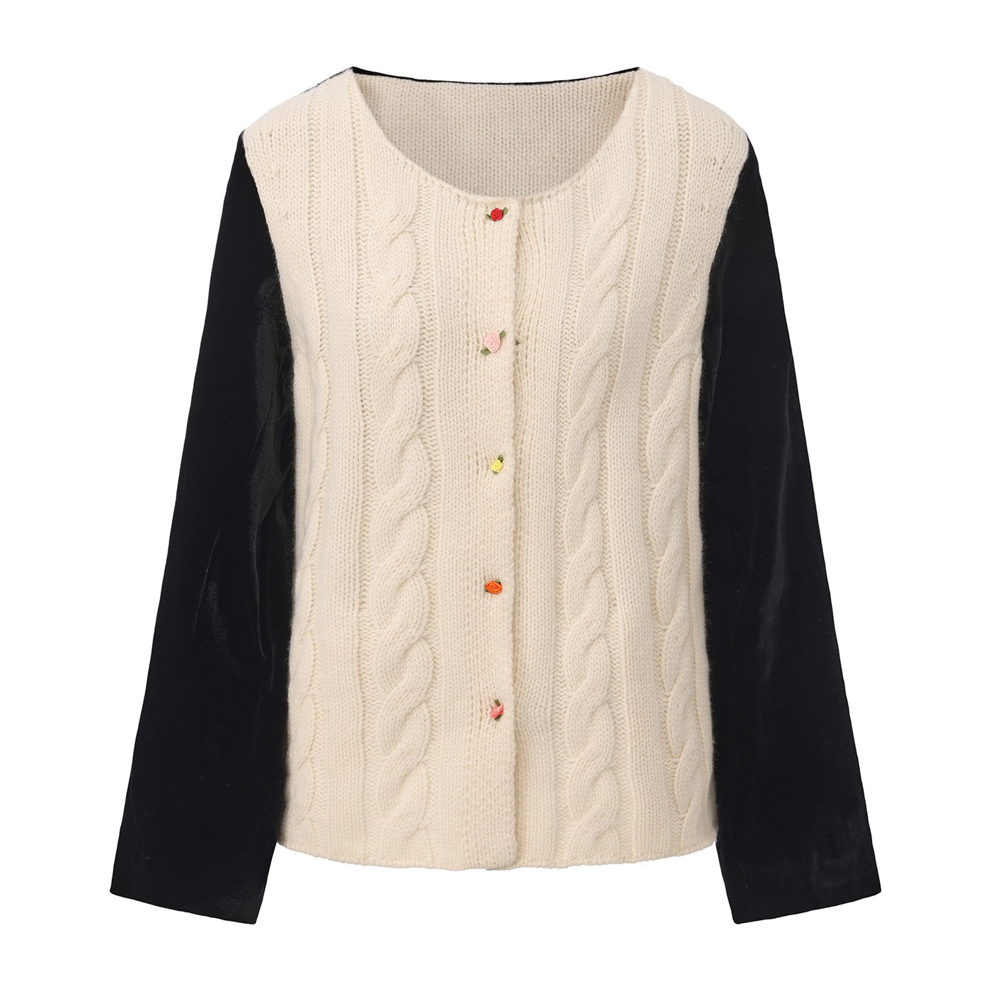 Velvet Knit Cardigan-Black & White