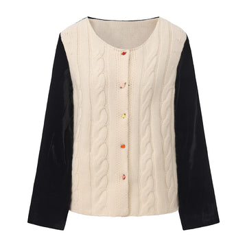 Velvet Knit Cardigan-Black & White