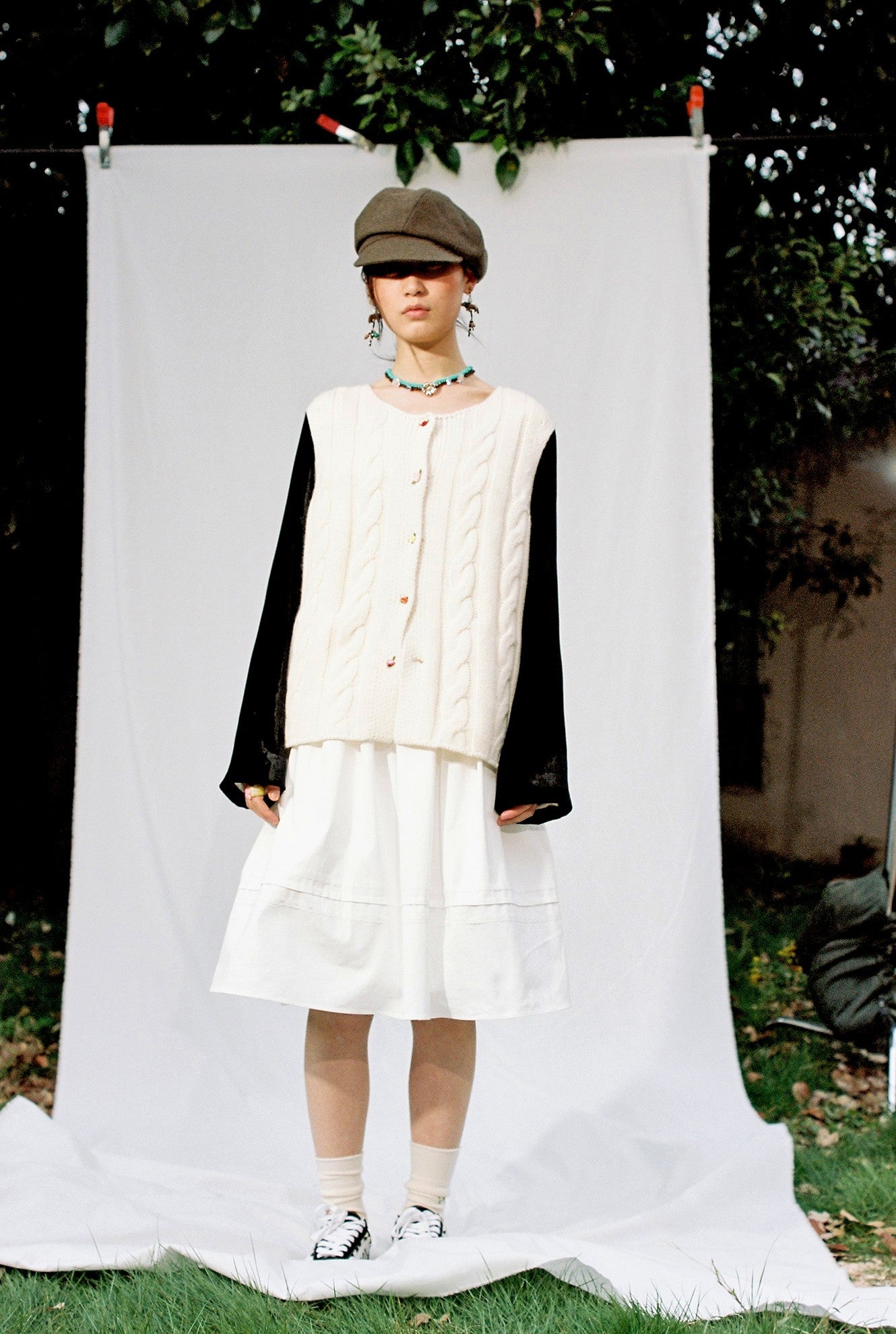 Velvet Knit Cardigan-Black & White