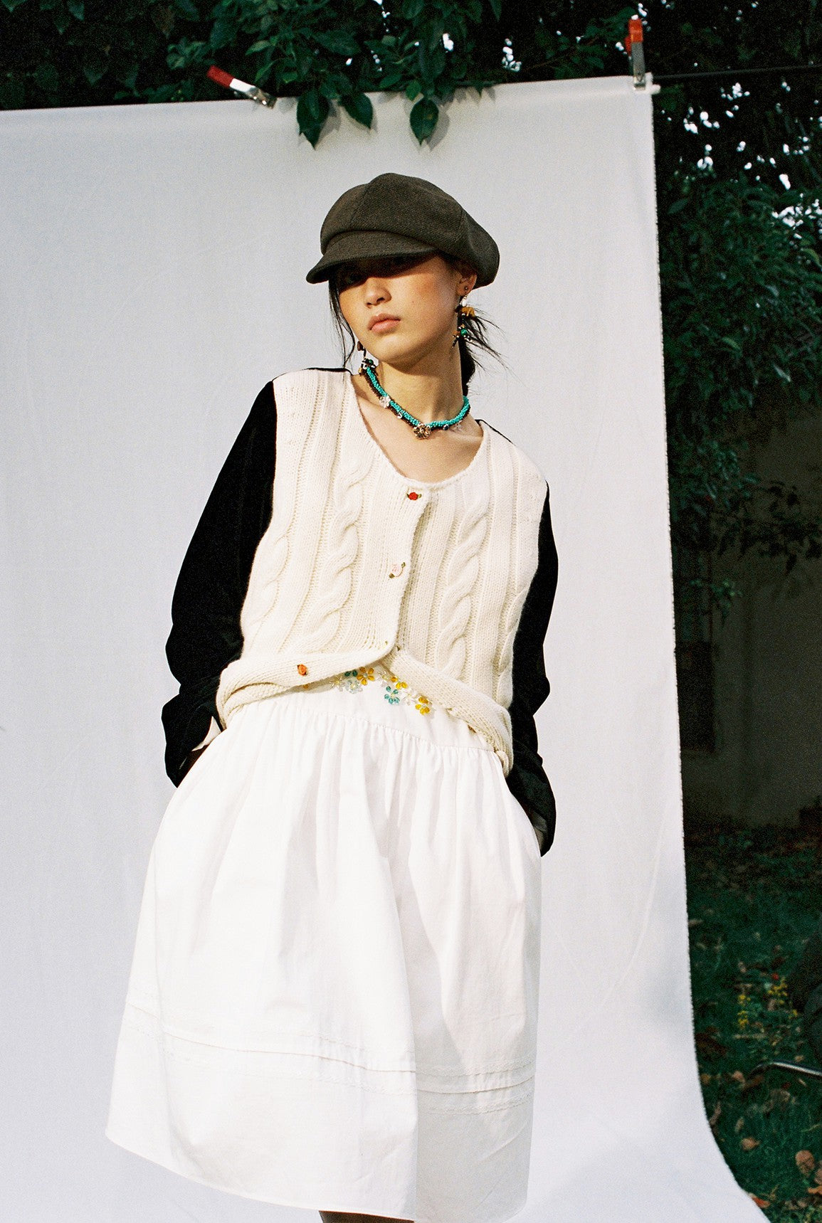 Velvet Knit Cardigan-Black & White