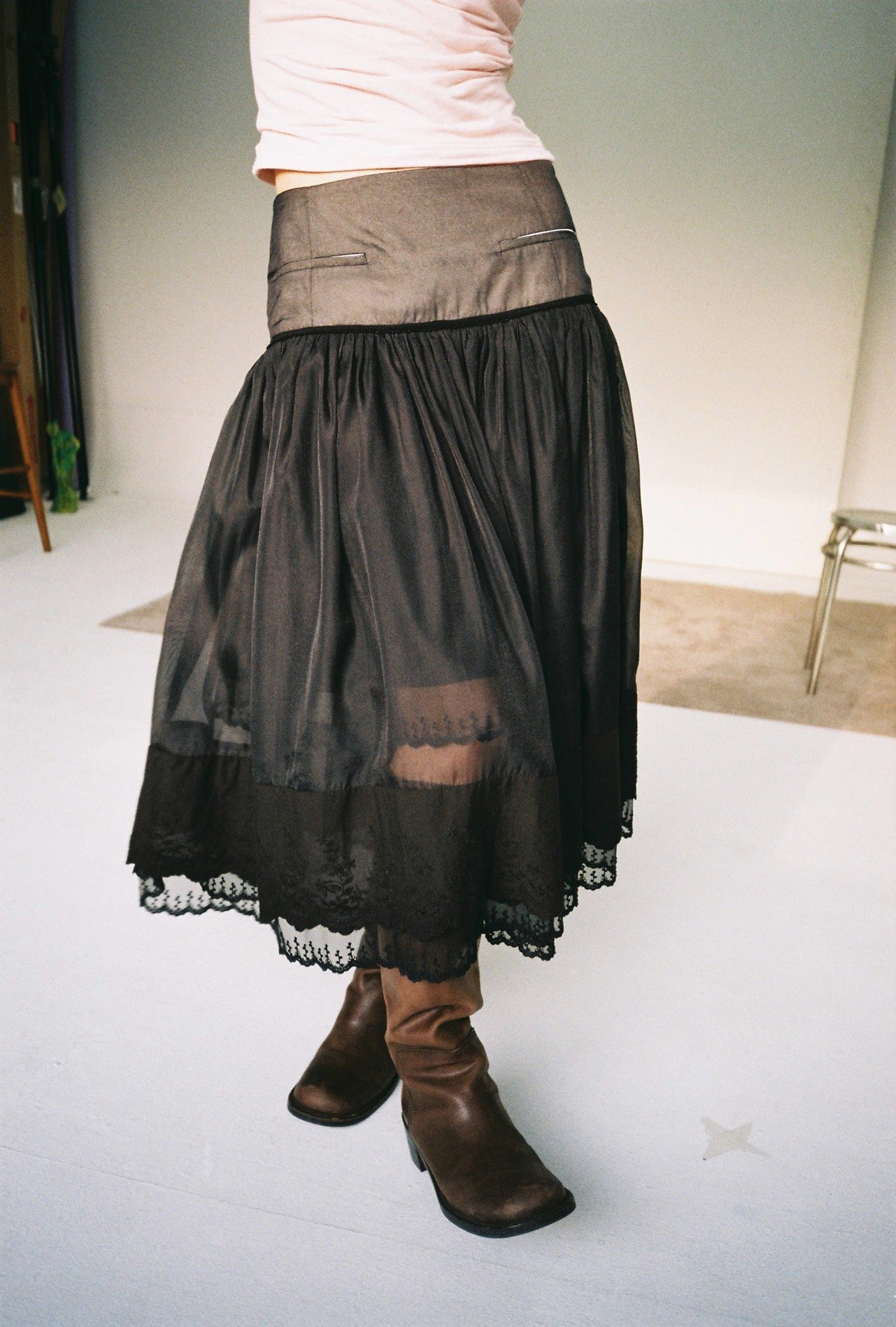 Embroidered Mini Skirt-Black