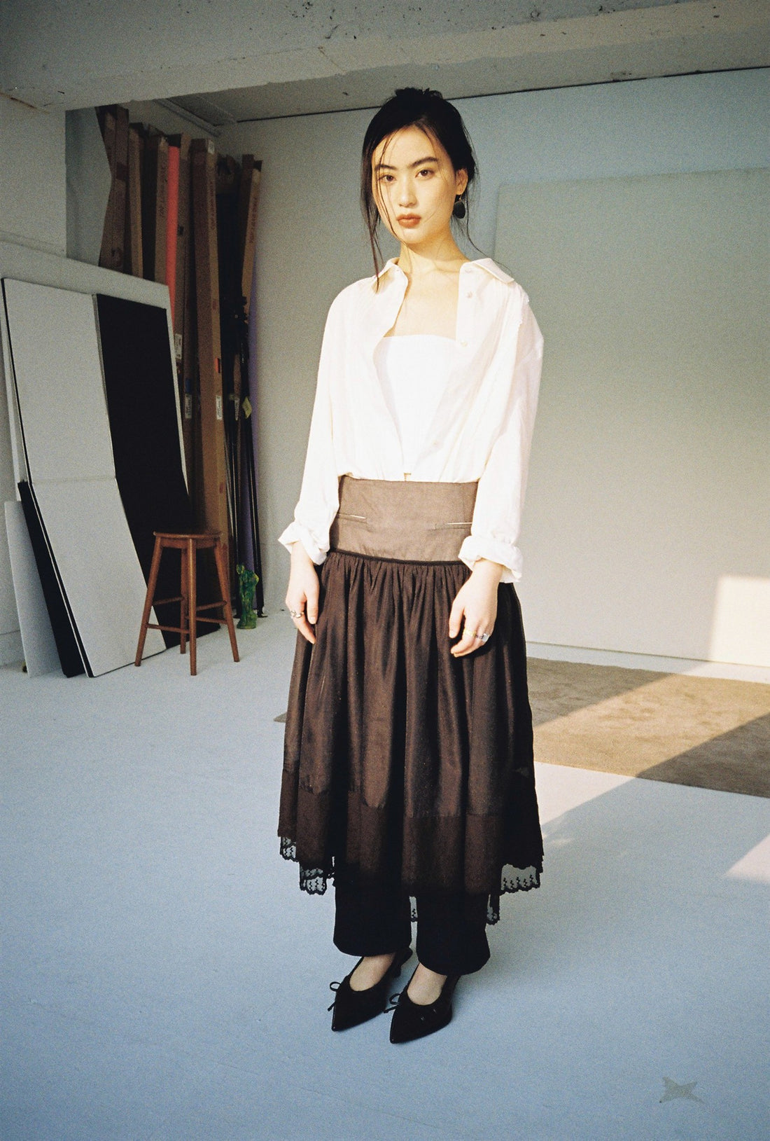 Embroidered Mini Skirt-Black