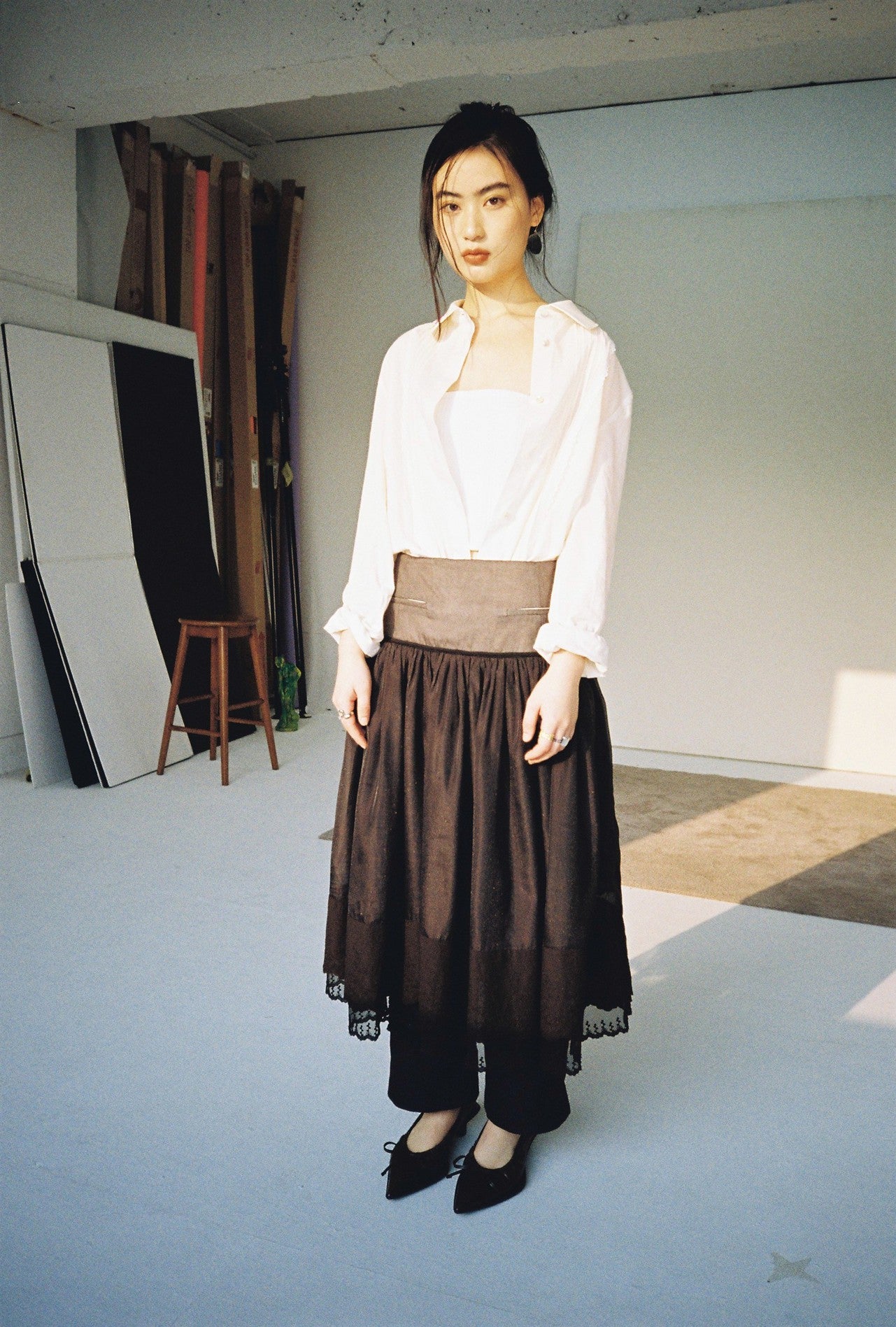 Embroidered Mini Skirt-Black