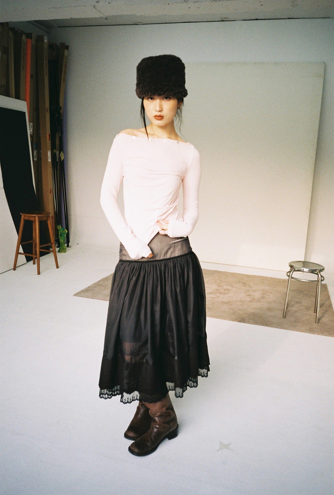 Embroidered Mini Skirt-Black