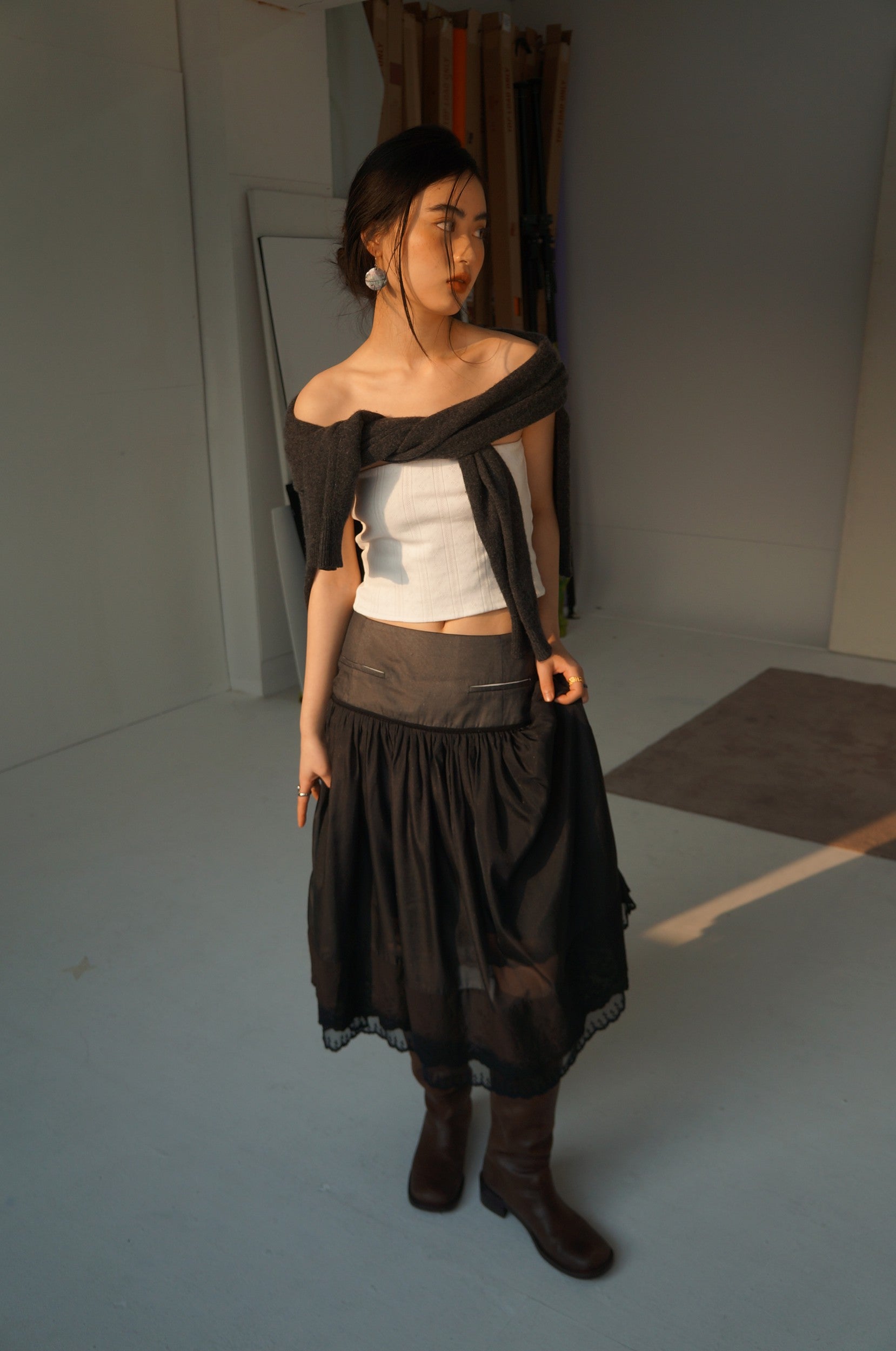 Embroidered Mini Skirt-Black