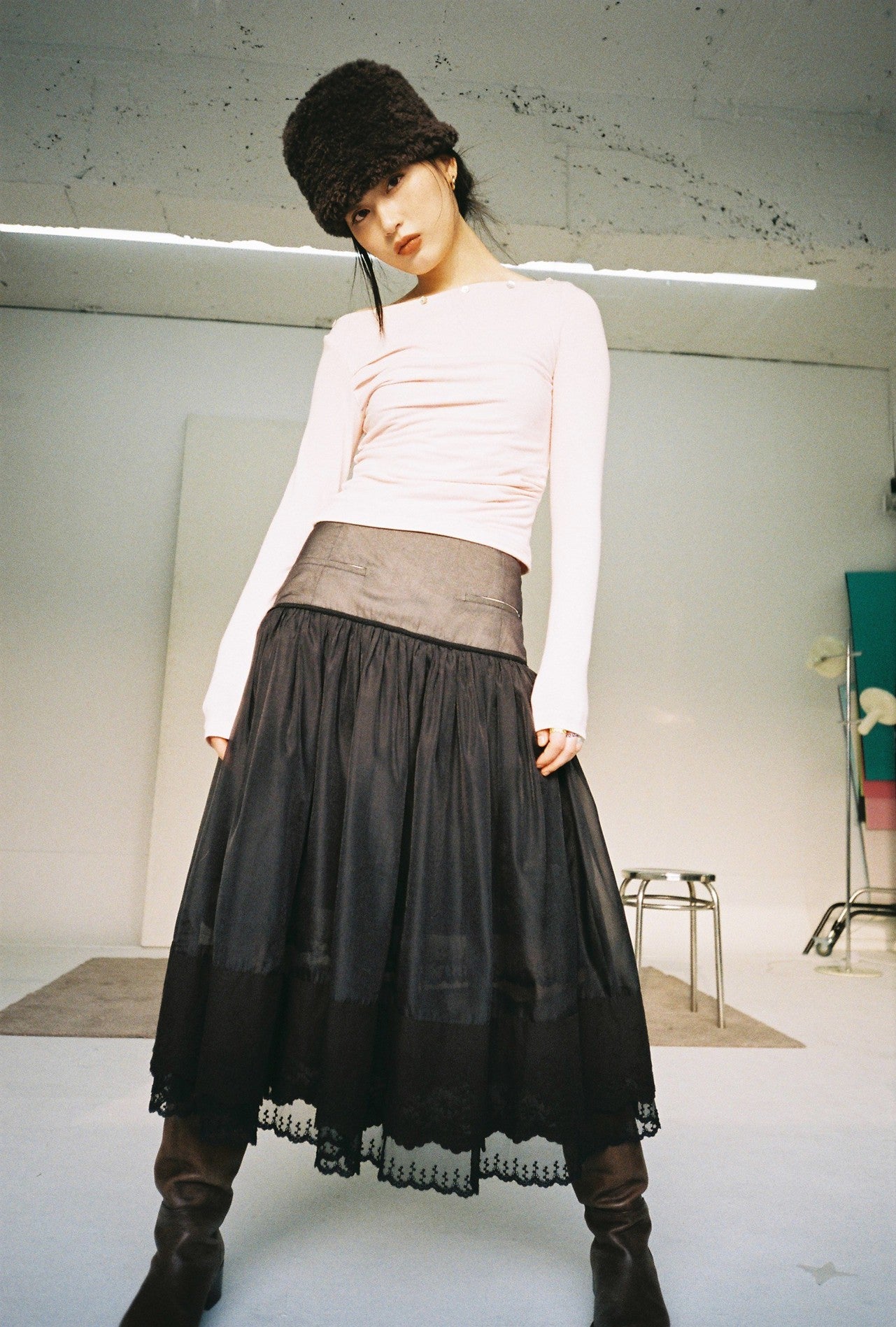 Embroidered Mini Skirt-Black