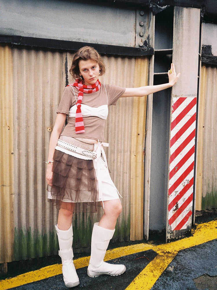 Tulle Pleat Skirt-Coffee