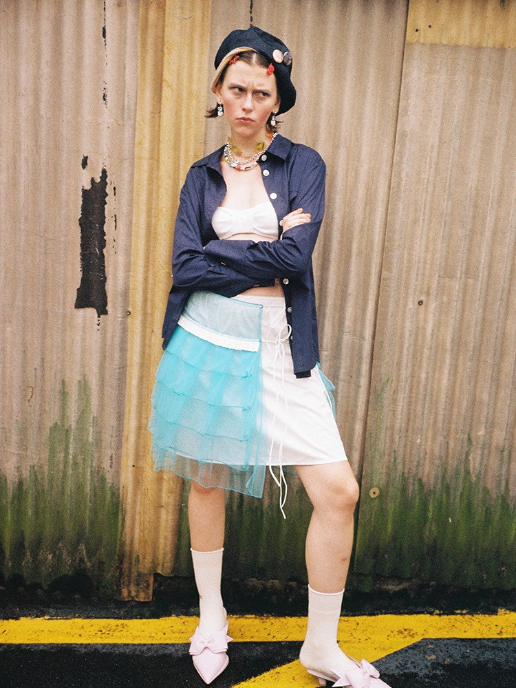 Tulle Pleat Skirt-Eletric Blue