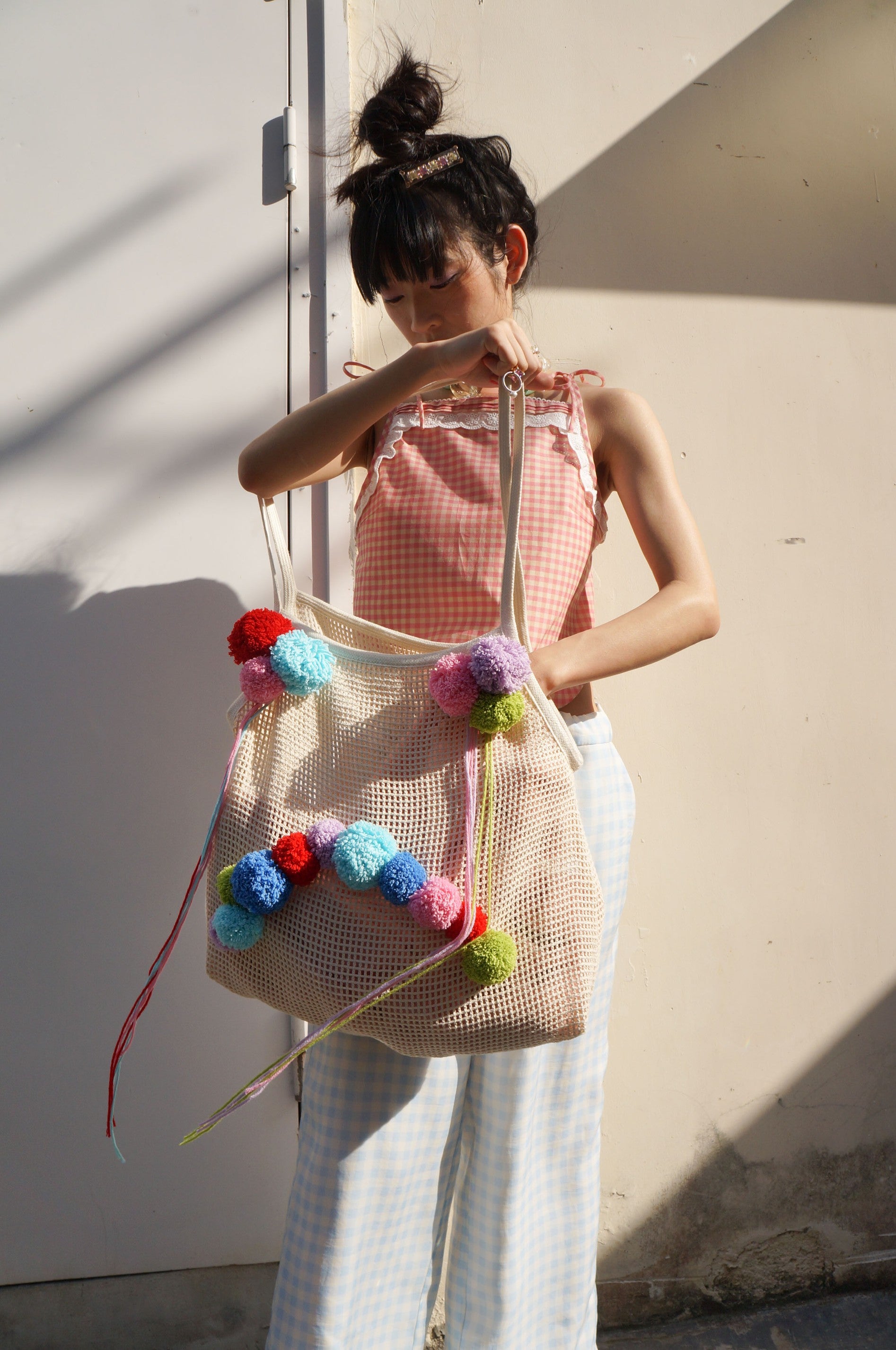 Fishnet Pompom Bag