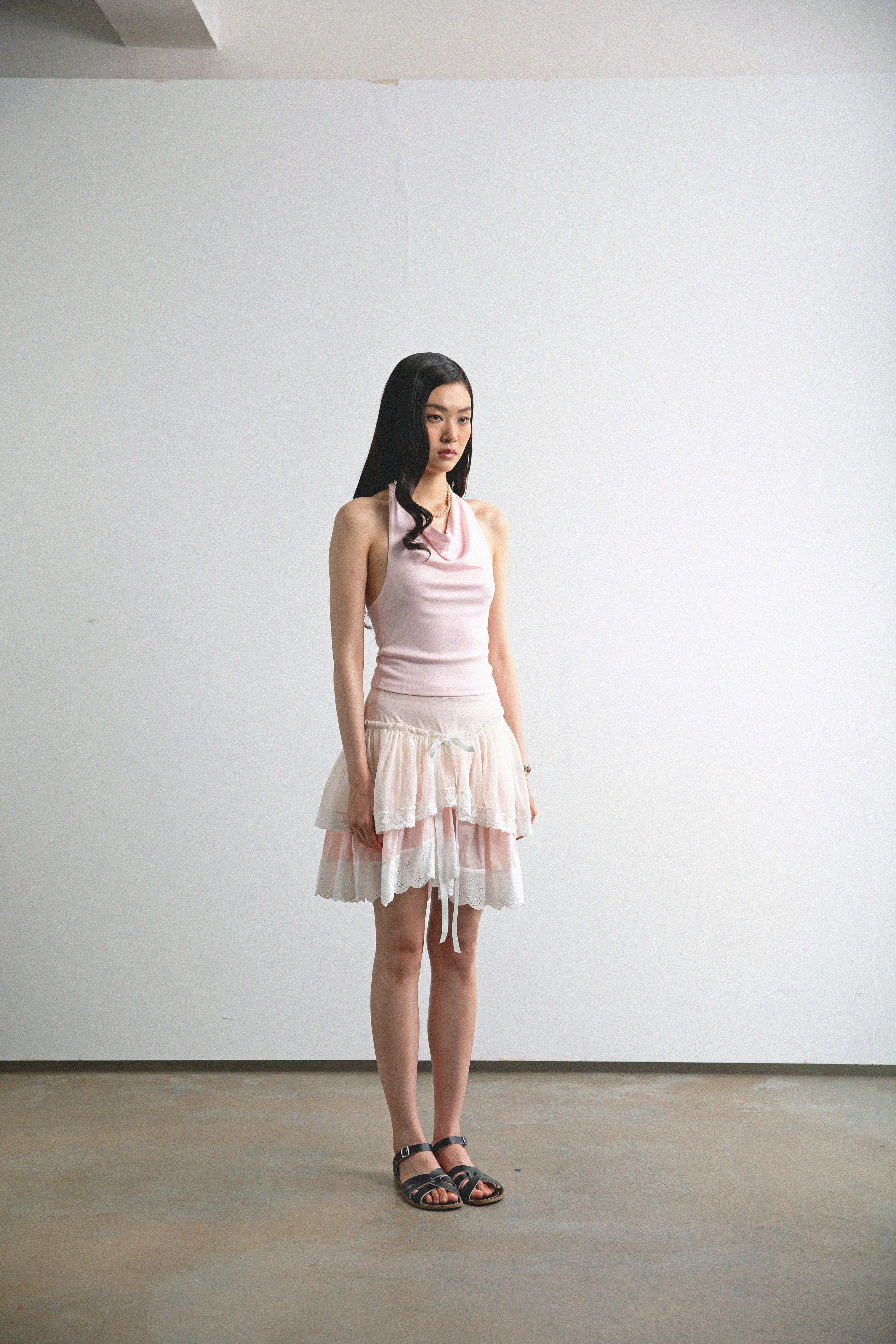 Layered Lace Skirt-Pink