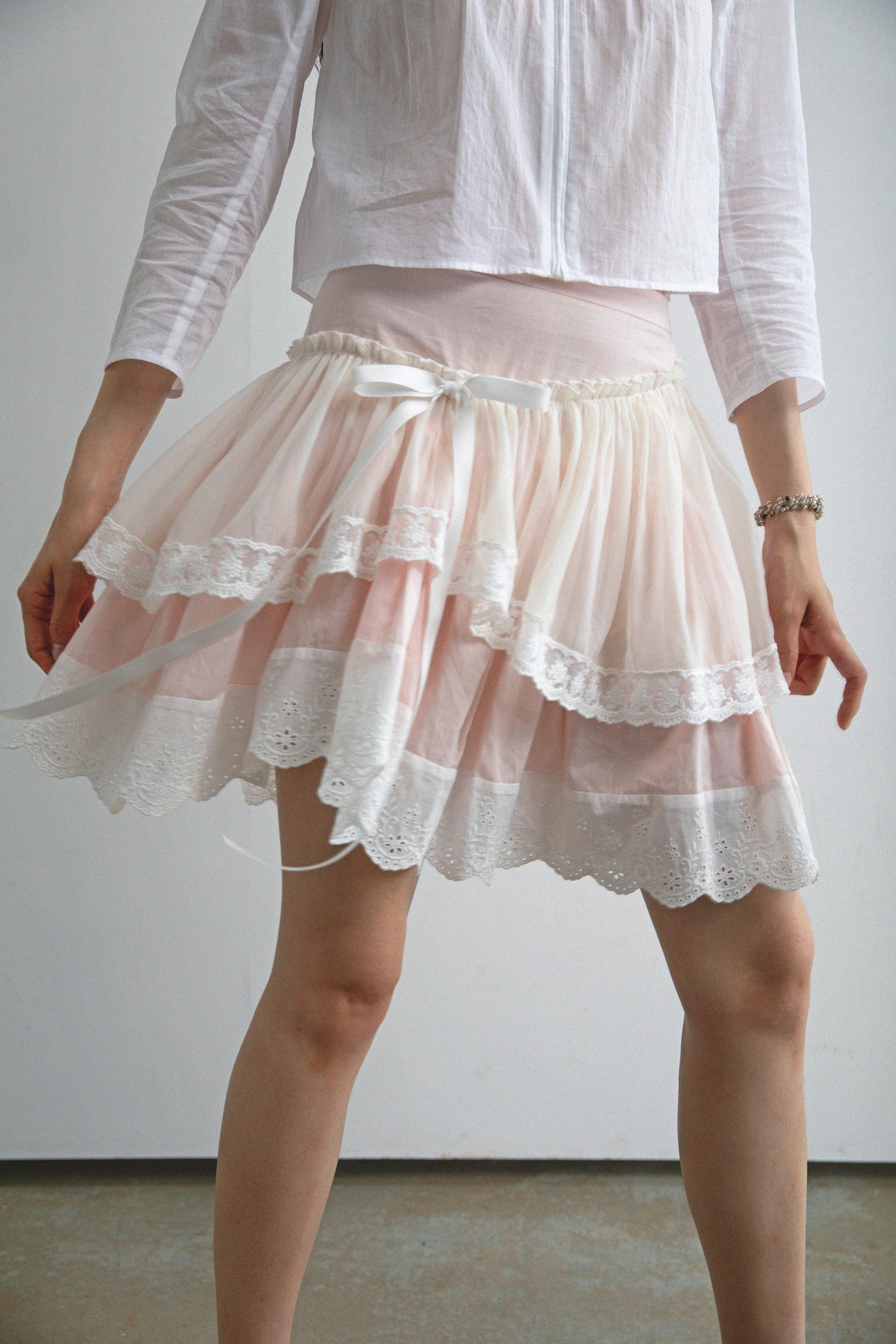 Layered Lace Skirt-Pink