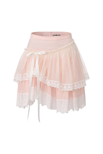 Layered Lace Skirt-Pink