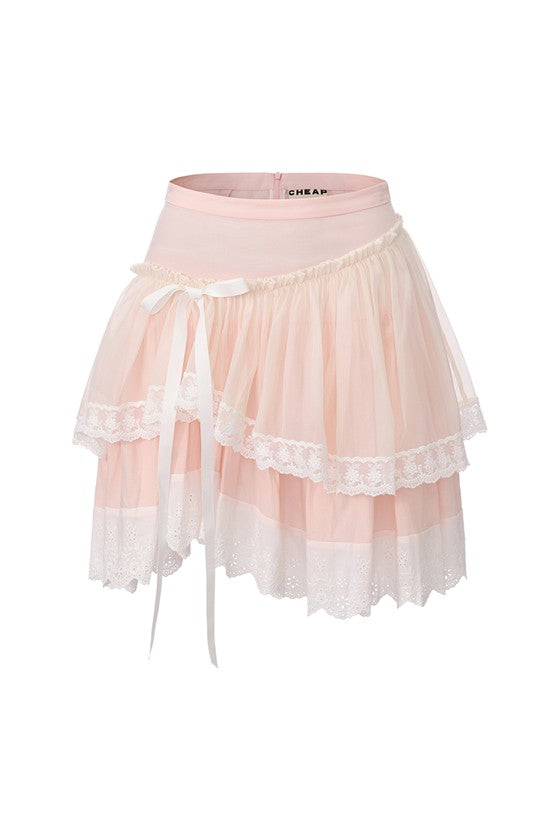 Layered Lace Skirt-Pink