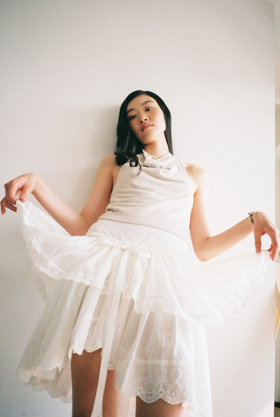 Layered Lace Skirt-White