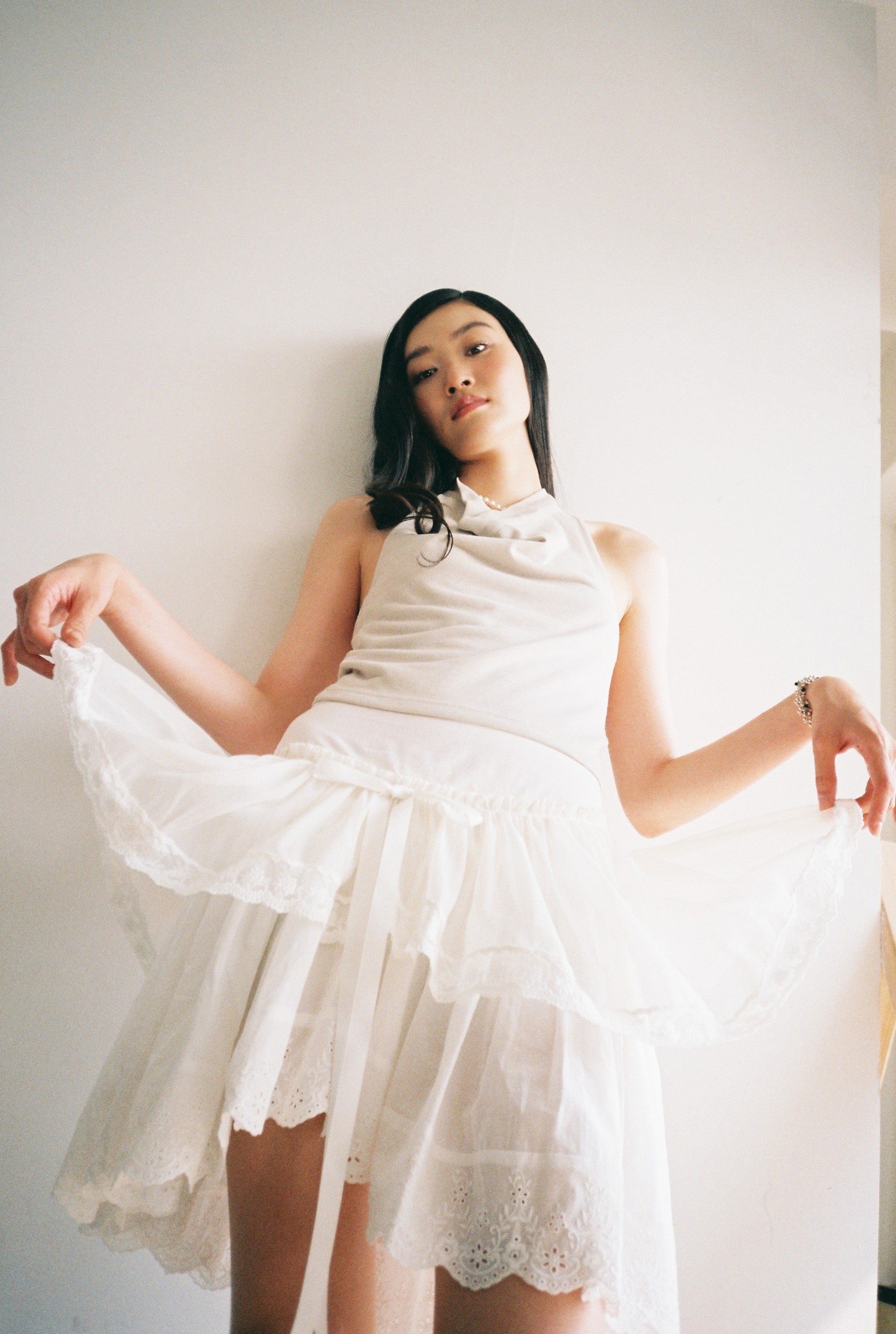 Layered Lace Skirt-White