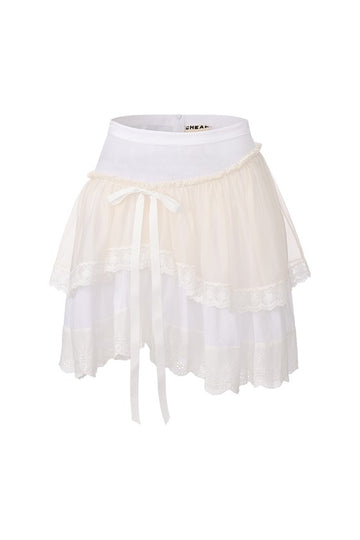 Layered Lace Skirt-White