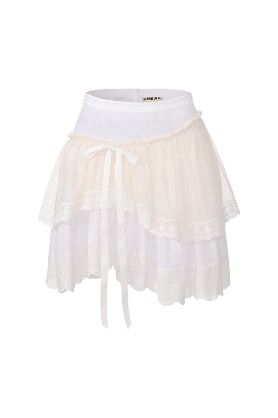 Layered Lace Skirt-White