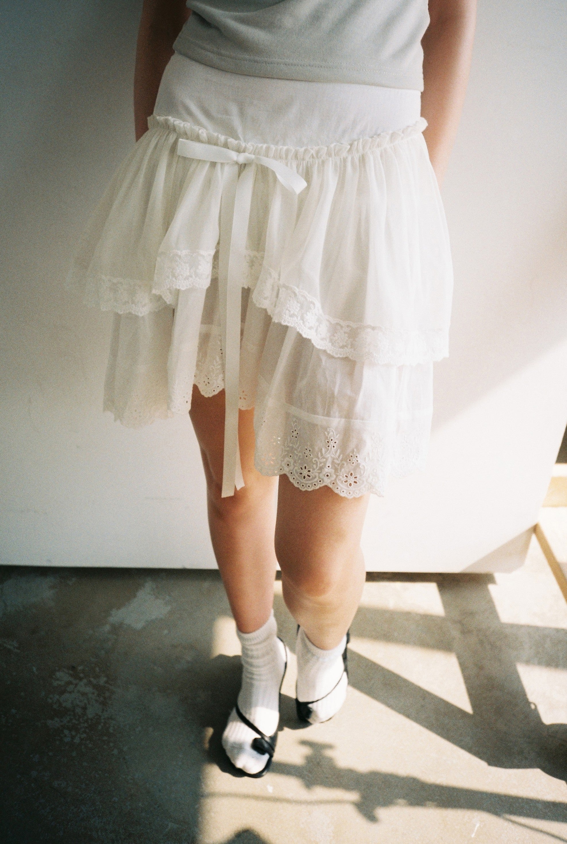 Layered Lace Skirt-White