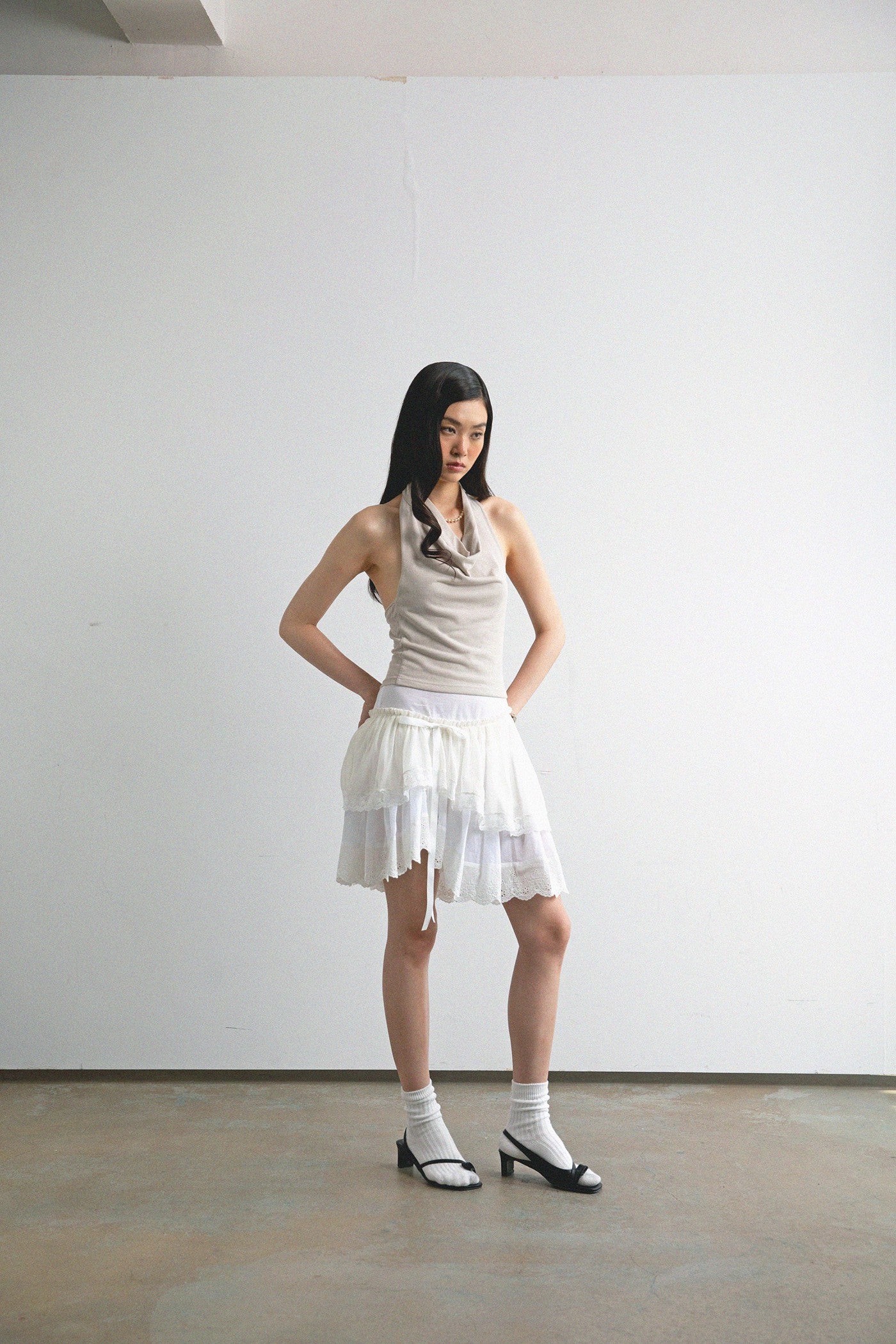 Layered Lace Skirt-White