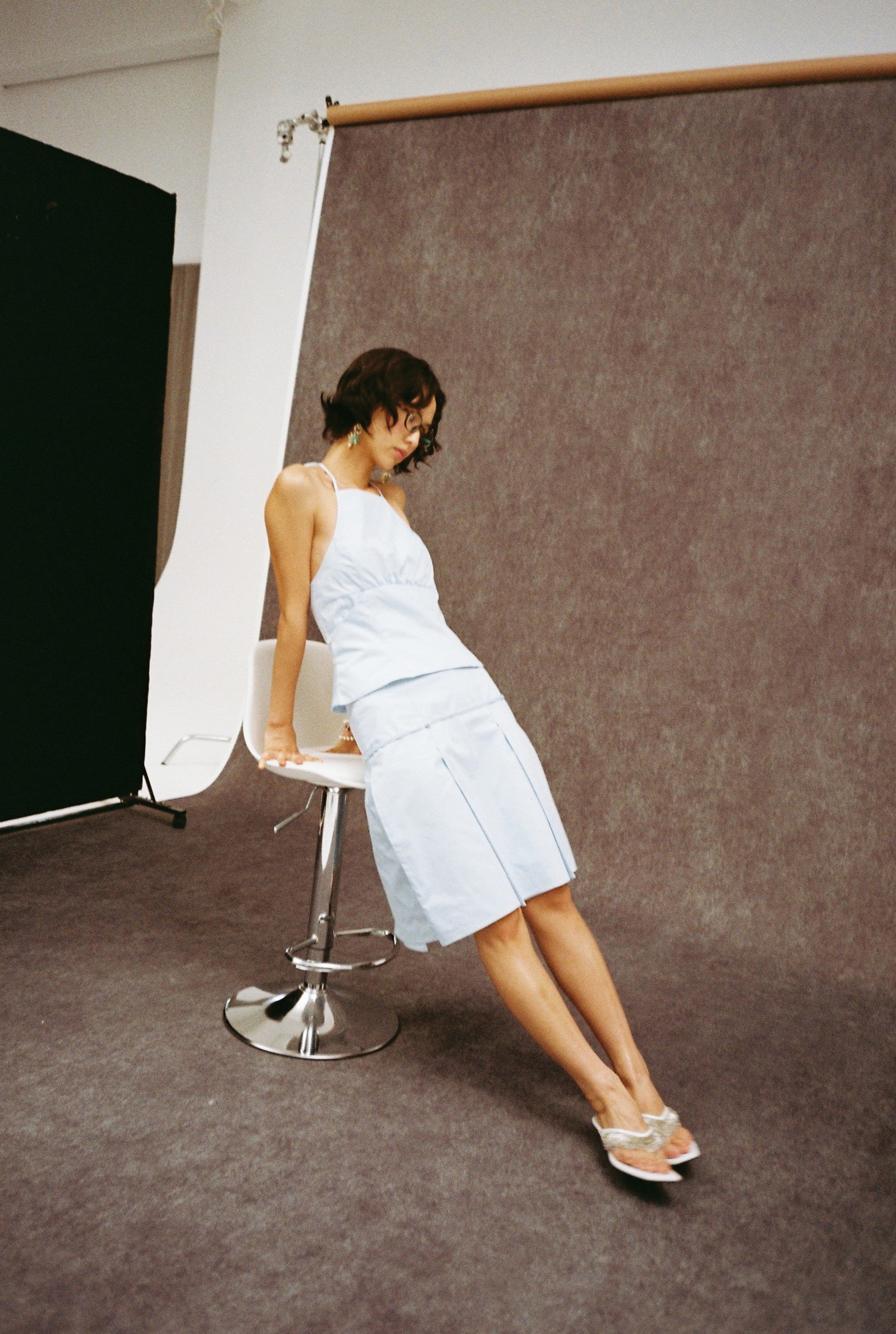 Oriental Halter Top-Baby Blue