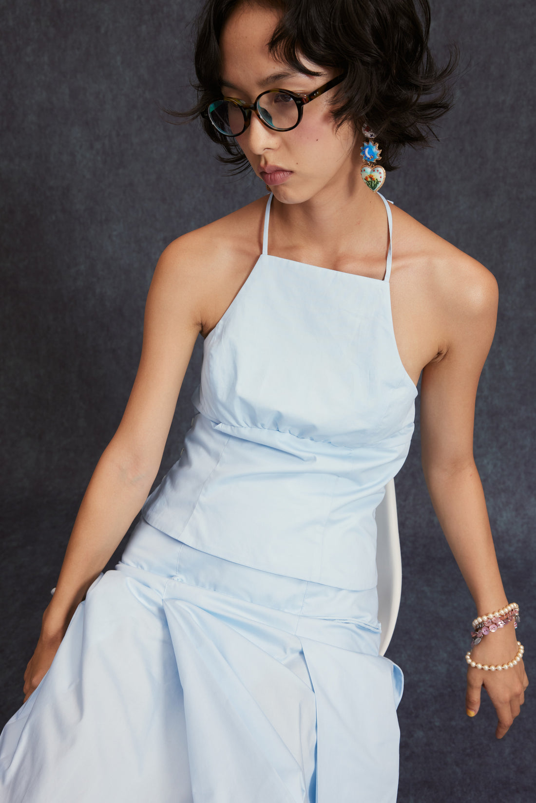 Oriental Halter Top-Baby Blue