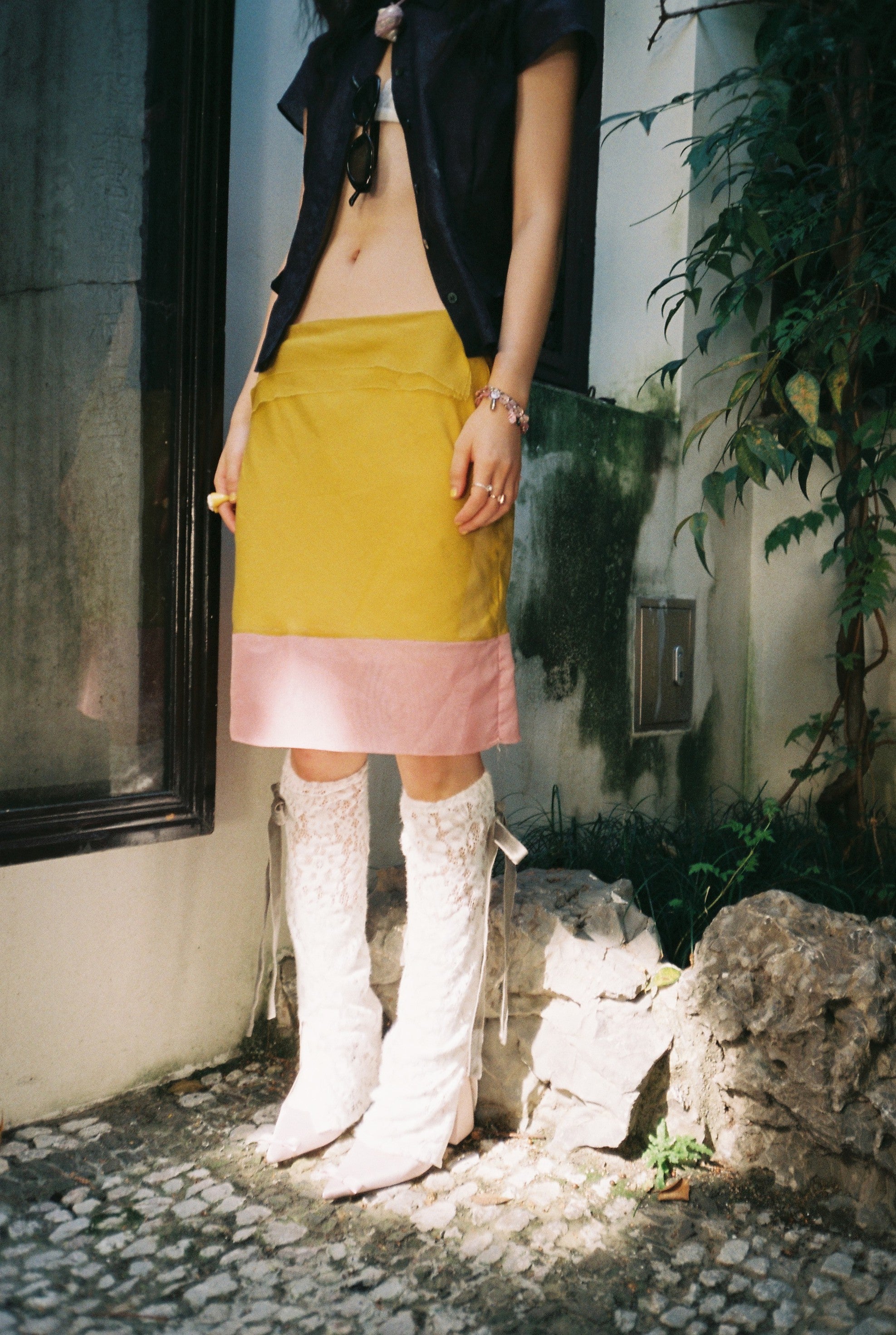 Chiffon Pencil Skirt-Green Pink