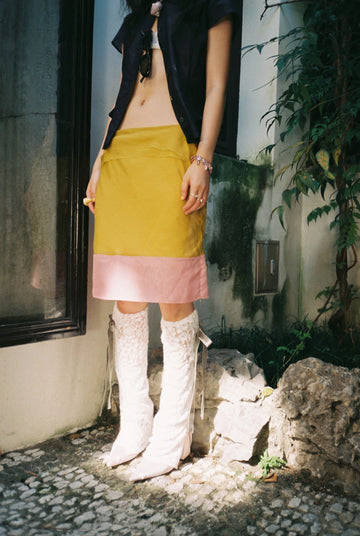 Chiffon Pencil Skirt-Green Pink
