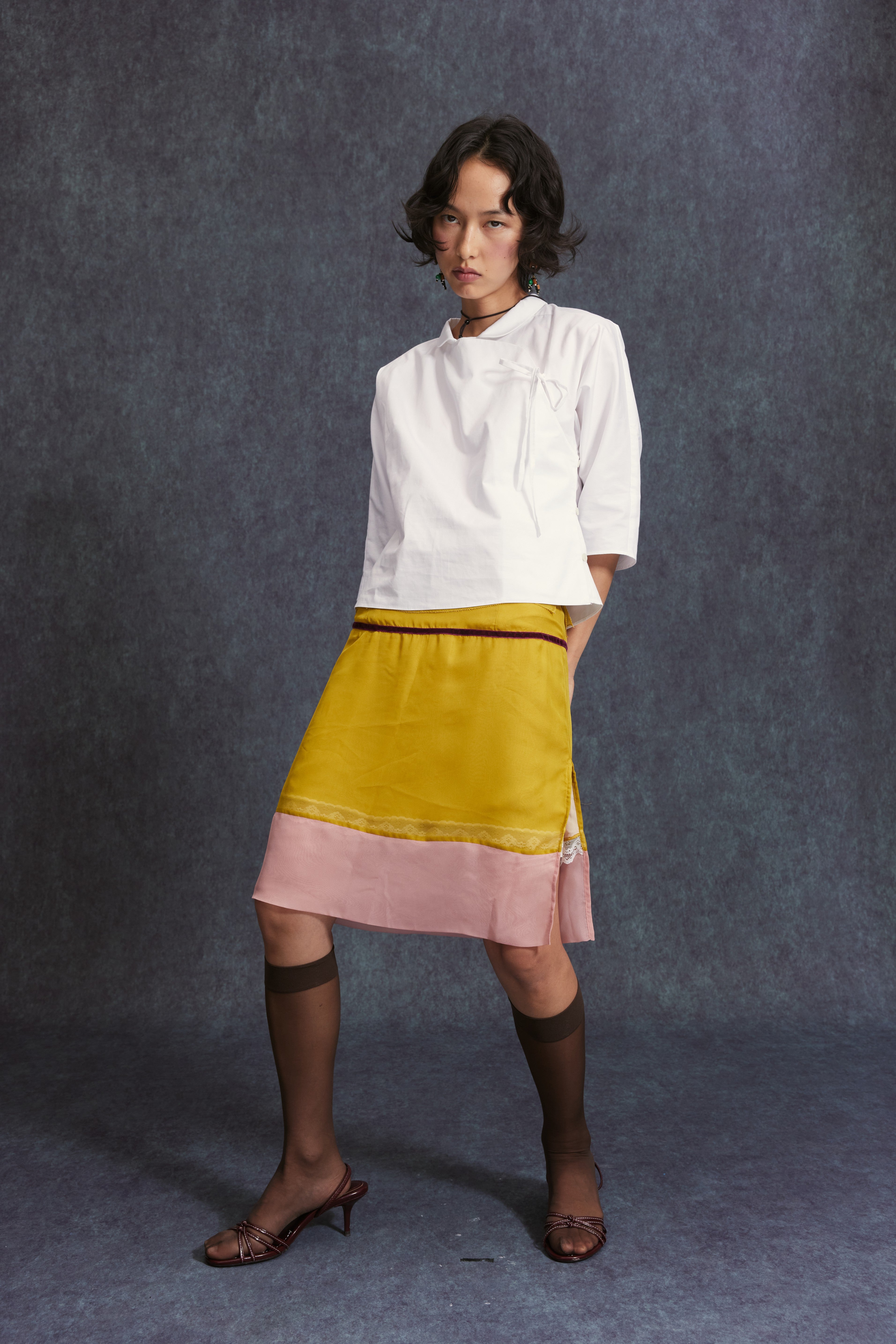 Chiffon Pencil Skirt-Green Pink