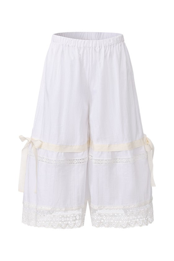 Layered Lace Pants-White