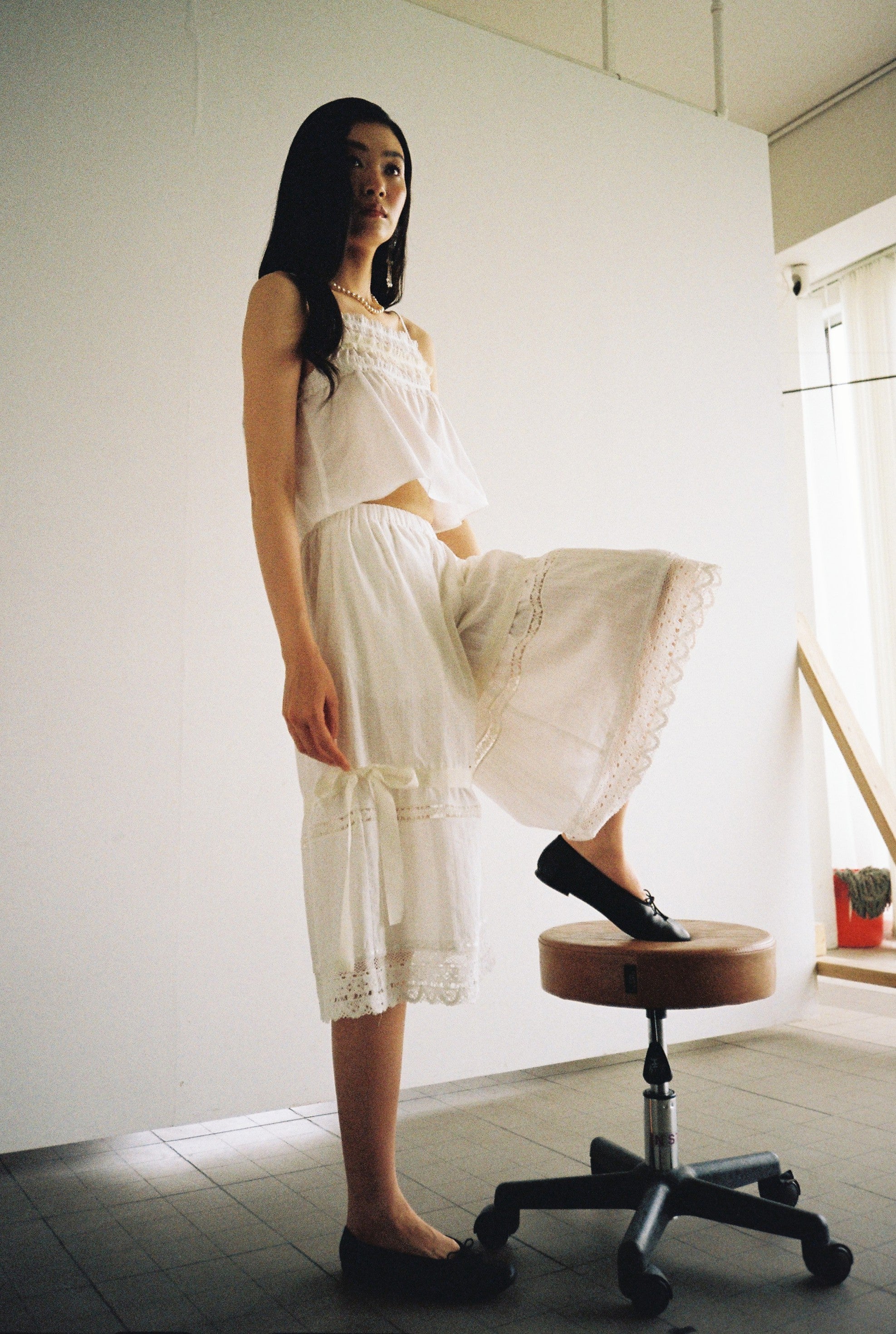 Layered Lace Pants-White