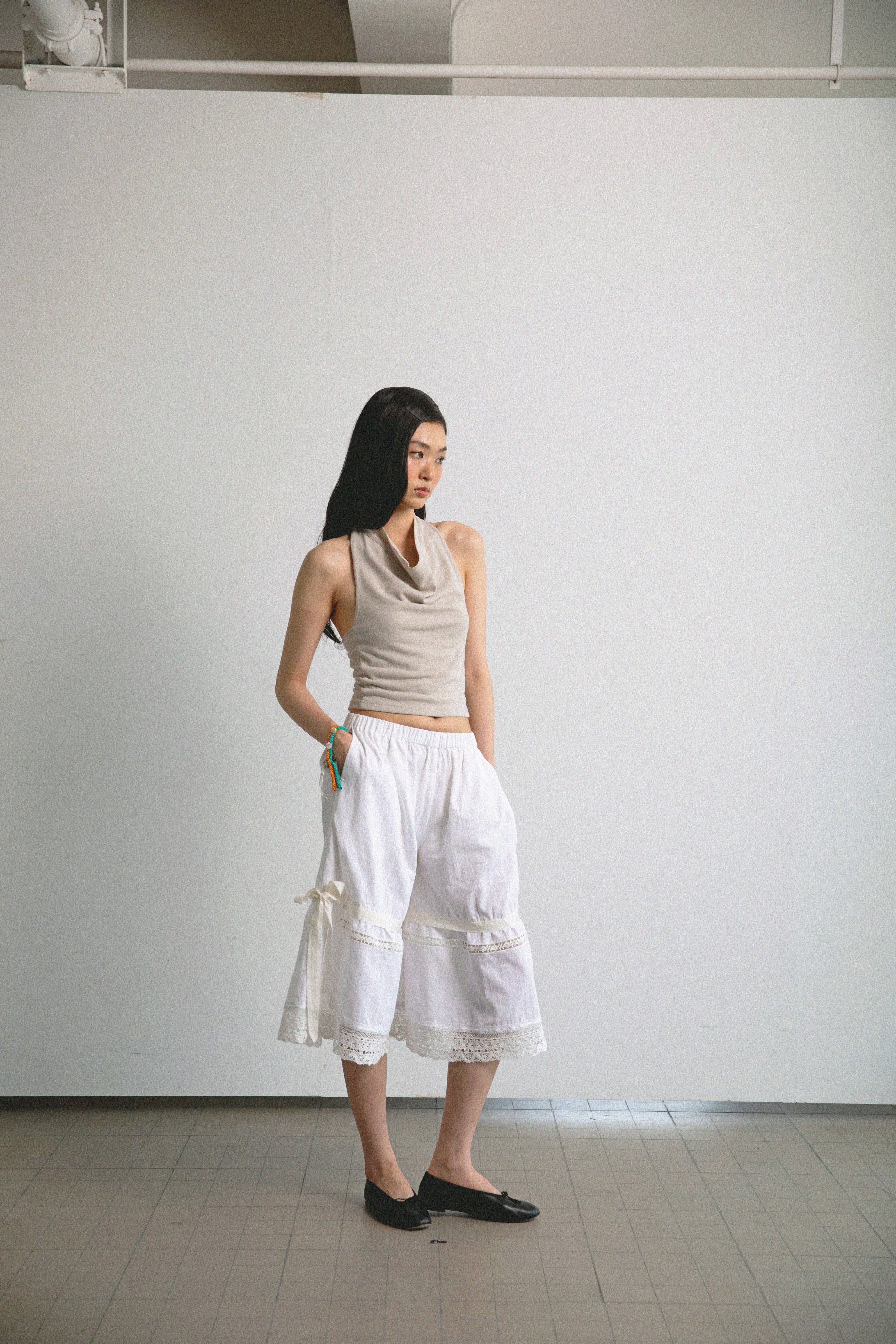 Layered Lace Pants-White