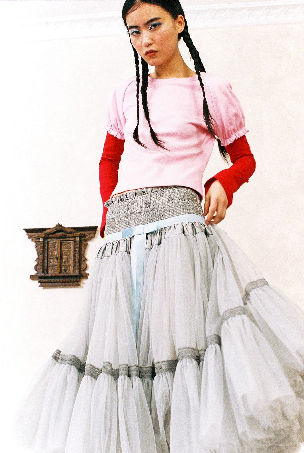 Tiered Tulle Skirt-Grey