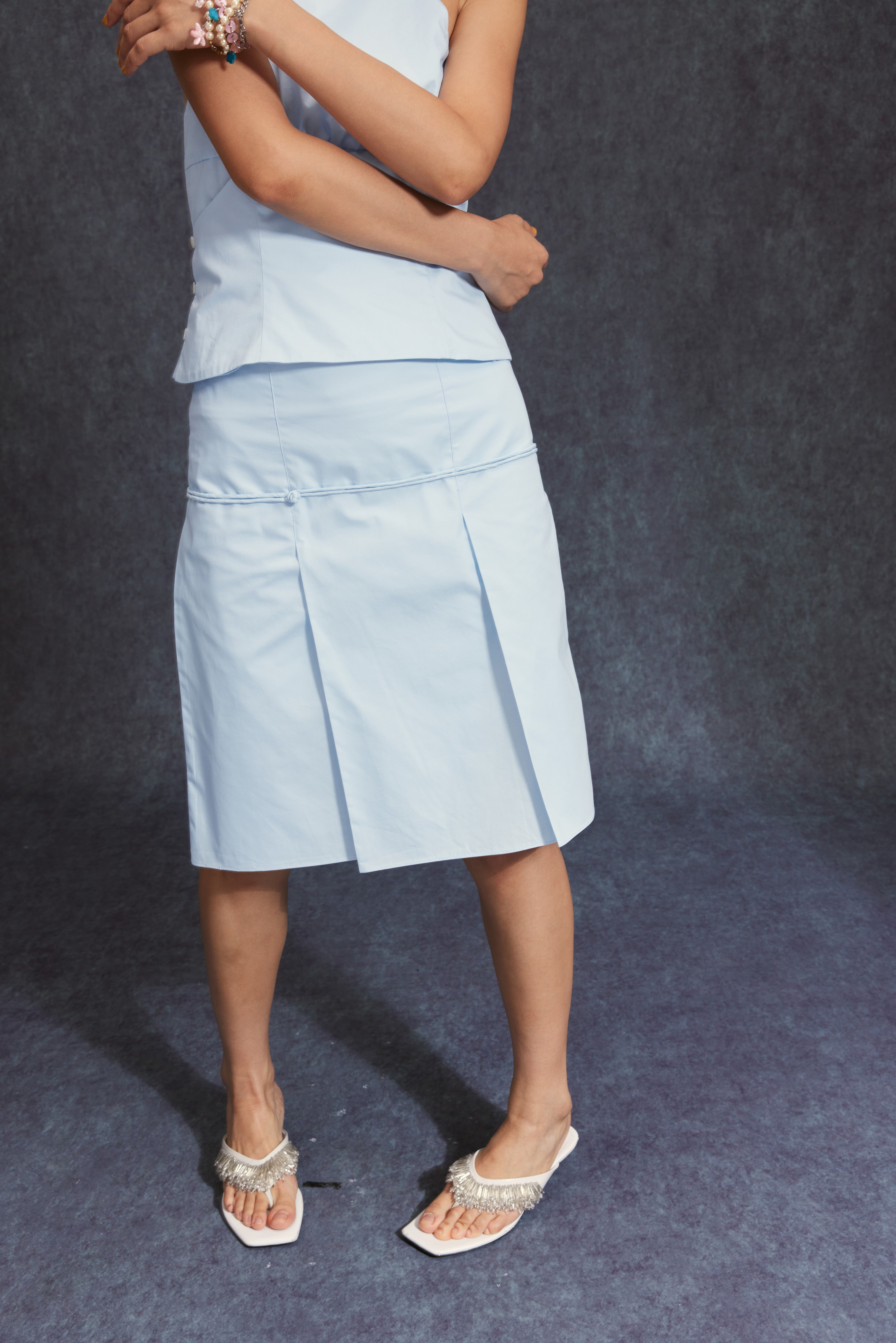 Oriental Pleated Skirt-Baby Blue