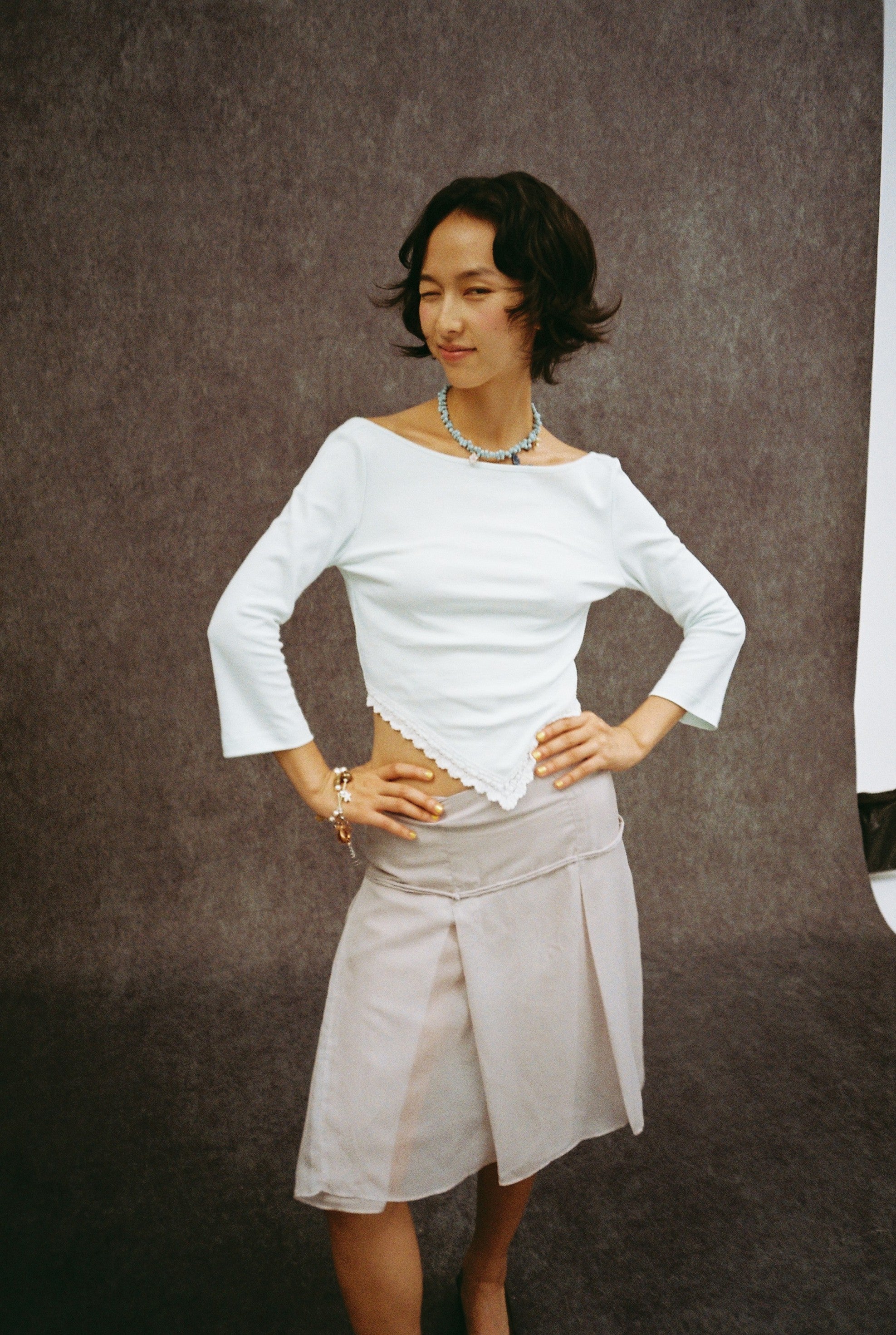 Oriental Pleated Skirt-Grey