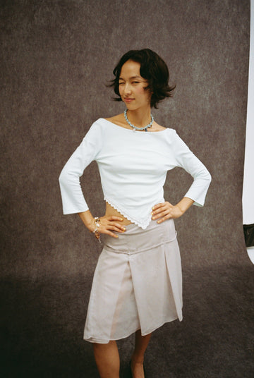 Oriental Pleated Skirt-Grey