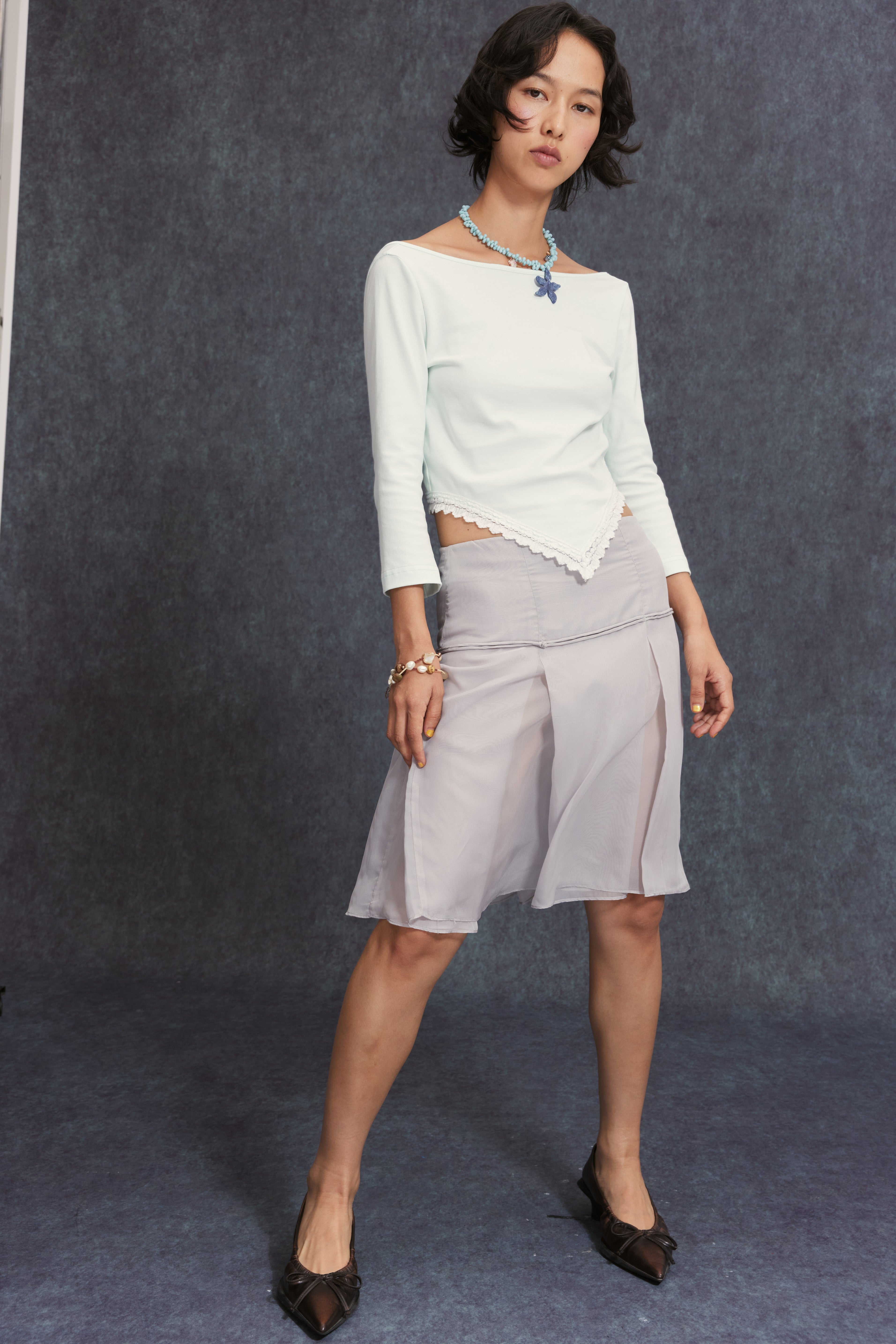 Oriental Pleated Skirt-Grey