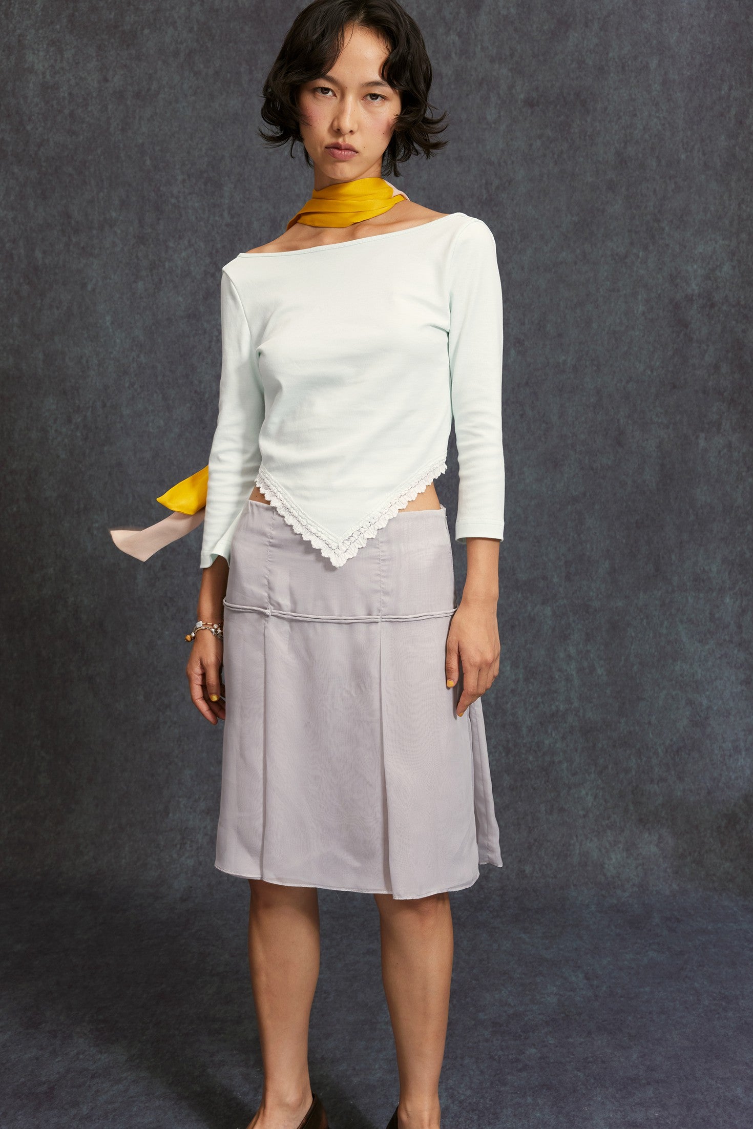 Oriental Pleated Skirt-Grey