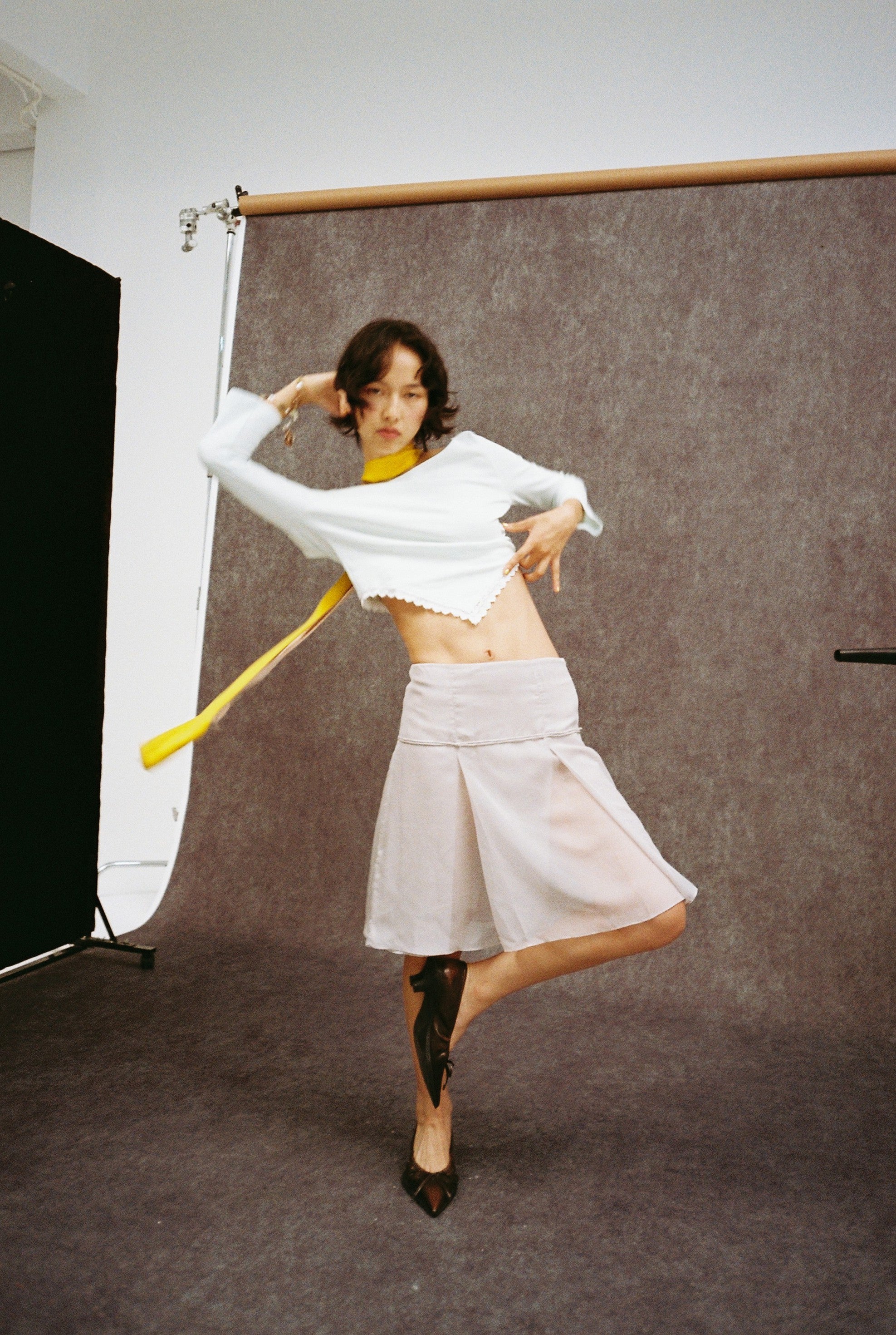 Oriental Pleated Skirt-Grey