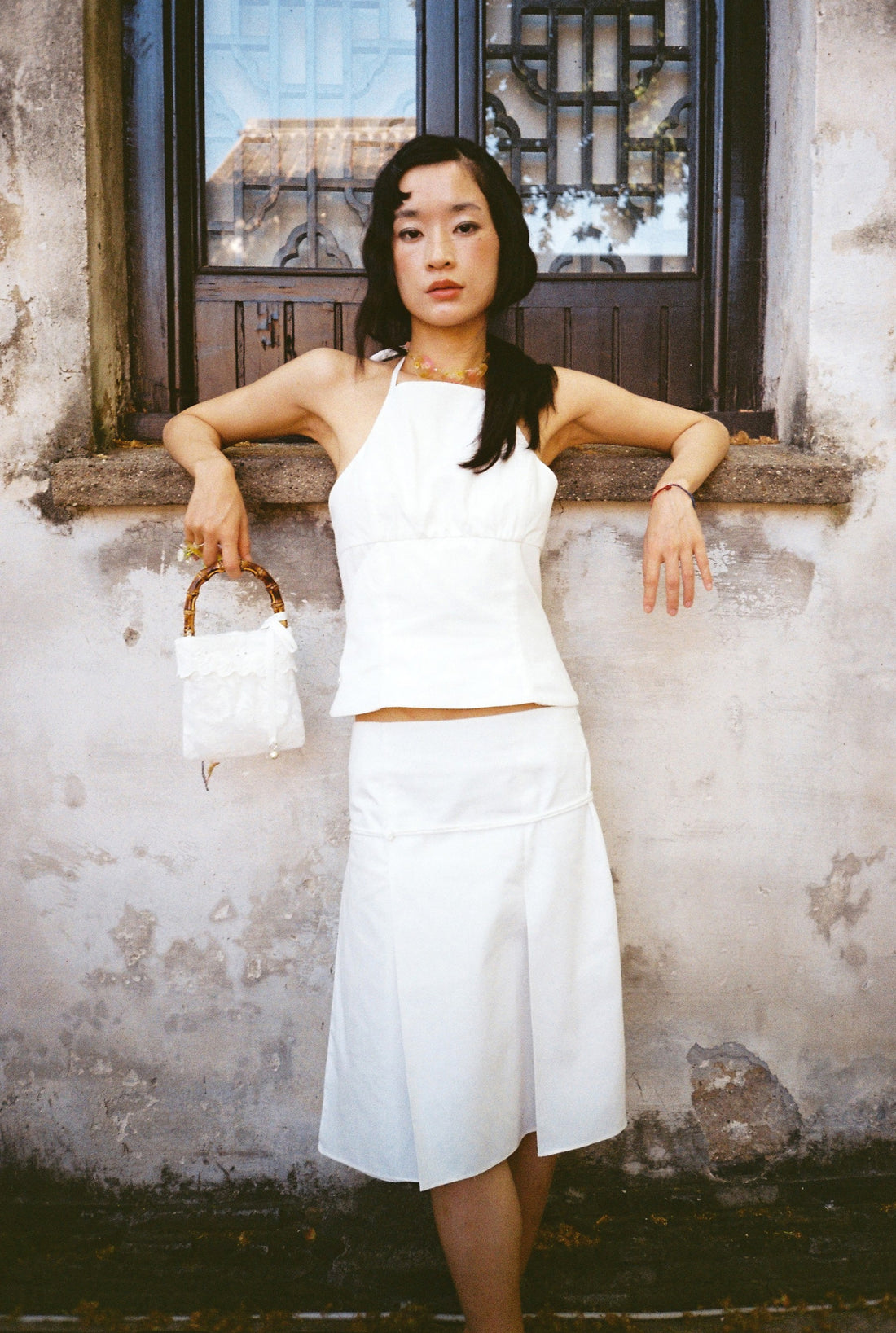 Oriental Pleated Skirt-White