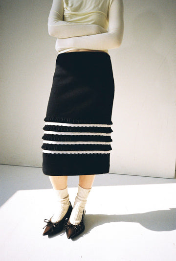 Ruffle Pencil Skirt-Black